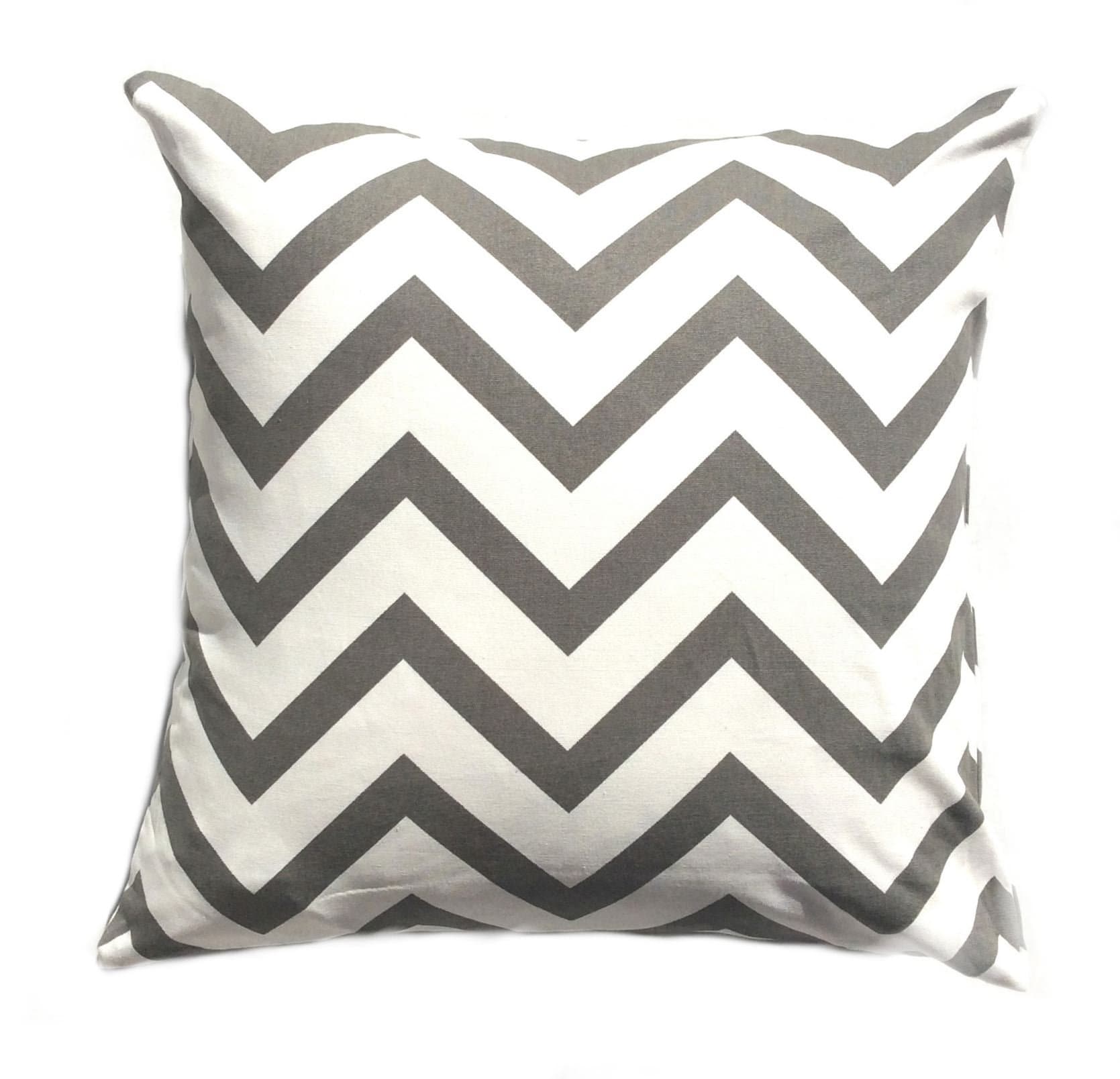Chevron Striped Accent Decorative Cotton Canvas Throw Pillow Cover Cushion 16 X 16" Zig Zag Chevron (Charcoal Gray)
