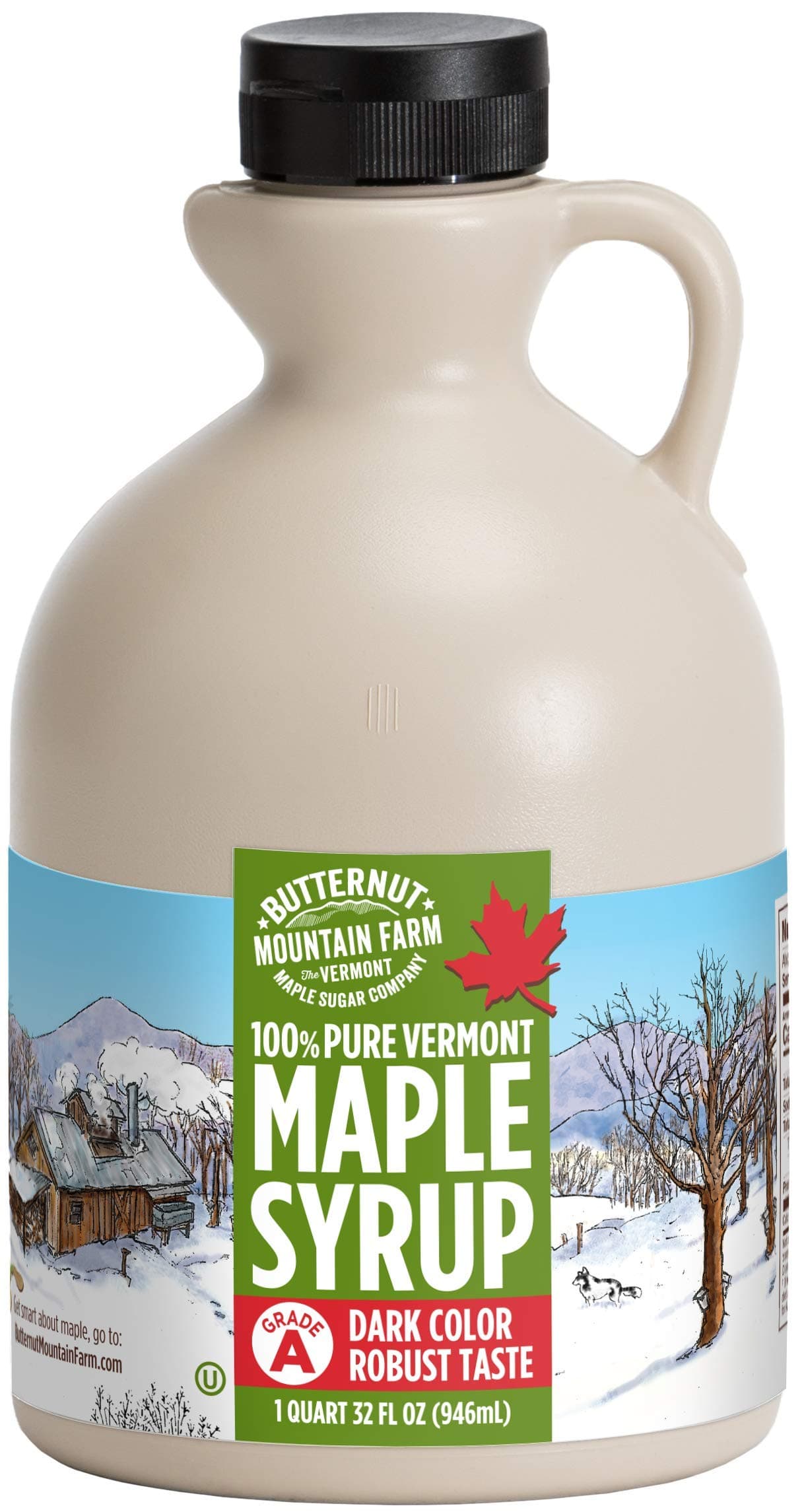 Butternut Mountain Farm Vermont Maple Syrup, Grade A Dark Robust, 1-Quart Jug