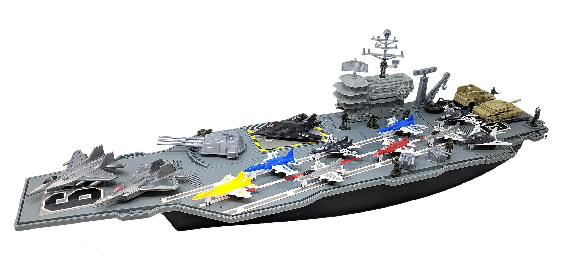 Kid Aircraft Carrier Toy Playset With Fighter Jets Vehicles And Mini Soldiers (Bonus 9, 27 Inch) - Multicolor