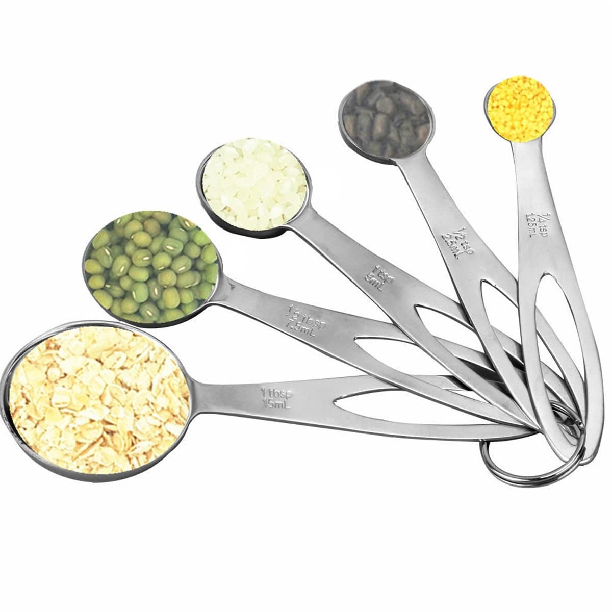 5 pcs/Set Stainless Steel Measuring Spoons Cups Useful Kitchen Baking Tool Utensil Tea Coffee Scoops 5 Sizes 1.25/2.5/5/7.5/15ml