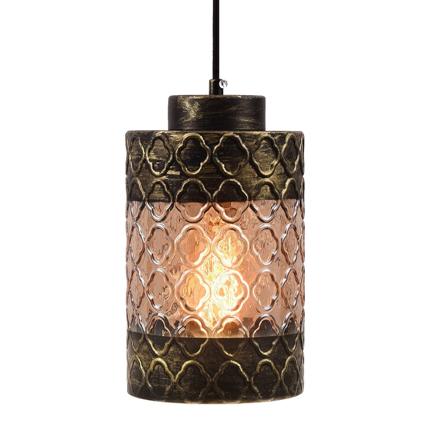 Rustic Pendant Light Hand Blown Glass Shade Hanging Light Fixture, Industrial Edison Vintage Mini Pendant Lighting for Kitchen Island Indoor Bar Farmhouse