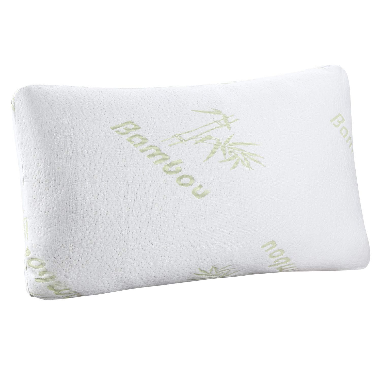 HuiYin Bamboo Shredded Memory Foam Sleep Pillow Combination with Bamboo Fiber Cover Zipper Removable Breathable Cooling Hypoallergenic Pillow Cover, Queen