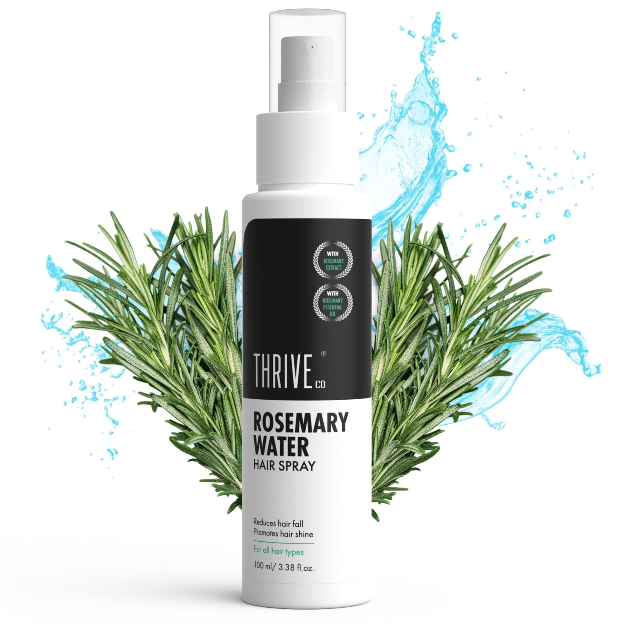 ThriveCo Rosemary Water Hair Spray | 100% Natural Rosemary Extract, Rice Water & Hyaluronic Acid | For Hair Growth & Hair Fall Control | Adds Shine & Conditions | Lightweight | For Men & Women, 100ml