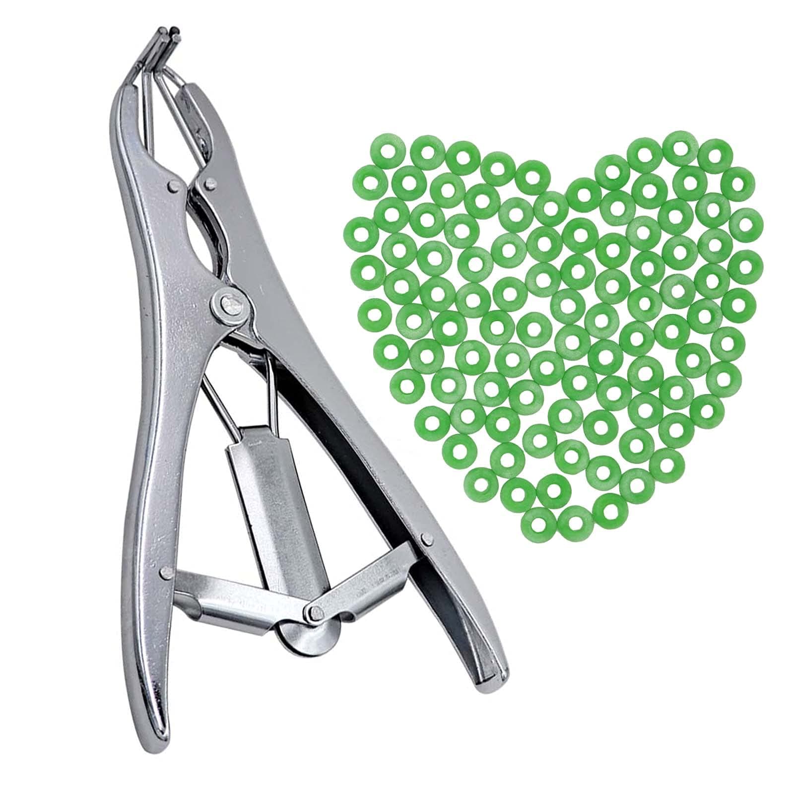 MACGOALLivestock Castration Bander with 100 Pieces Castrator Rings for Lambs and Piglets