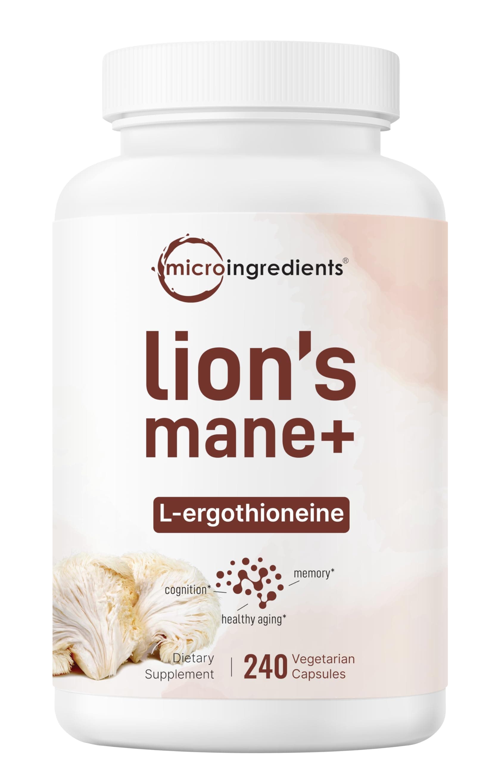 Micro Ingredients Lions Mane Supplement Capsules, 240 Veggie Capsules with L-Ergothioneine, 4 Month Supply | Non-GMO