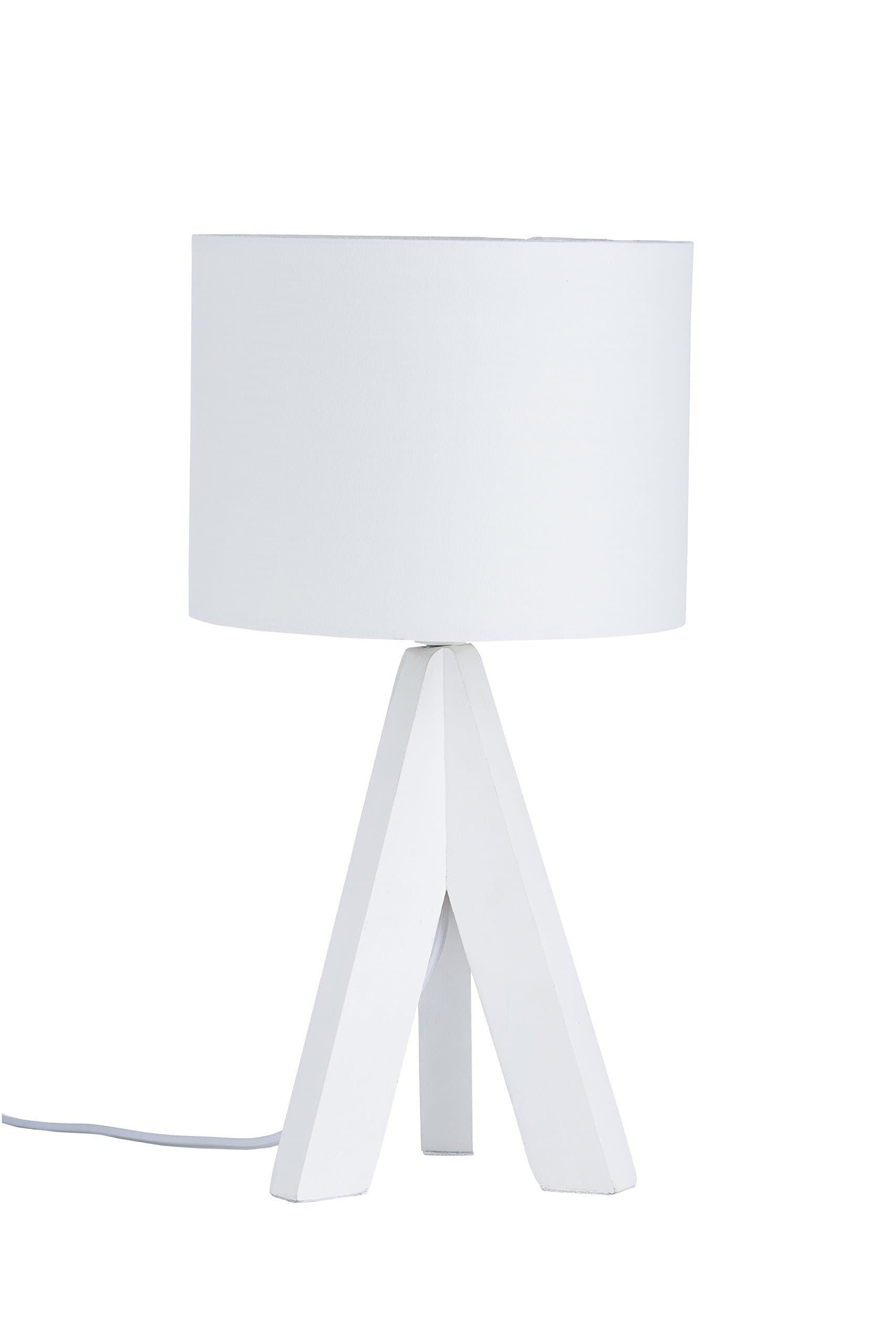 Euro Style Collection ESCTL-ASKOS-WHT Askos Wood Legs and Fabric Shade Mini Tripod Table Lamp, 12" H, White