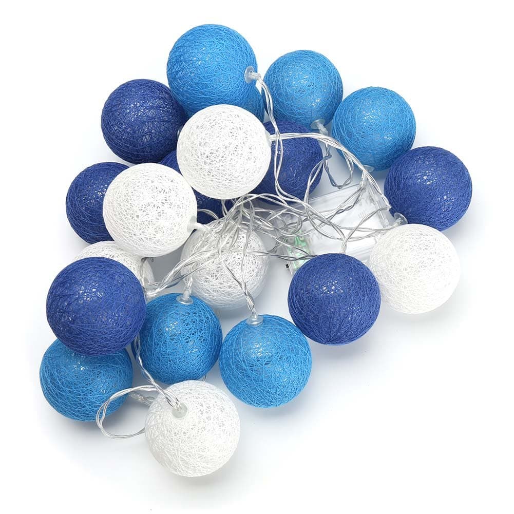 HongG String Lights 3 Meters 20 LED Cotton Ball Battery Powered Globe Fairy Lantern Lights for Patio, Gardens, Bedroom, Wedding, Party (Blue)