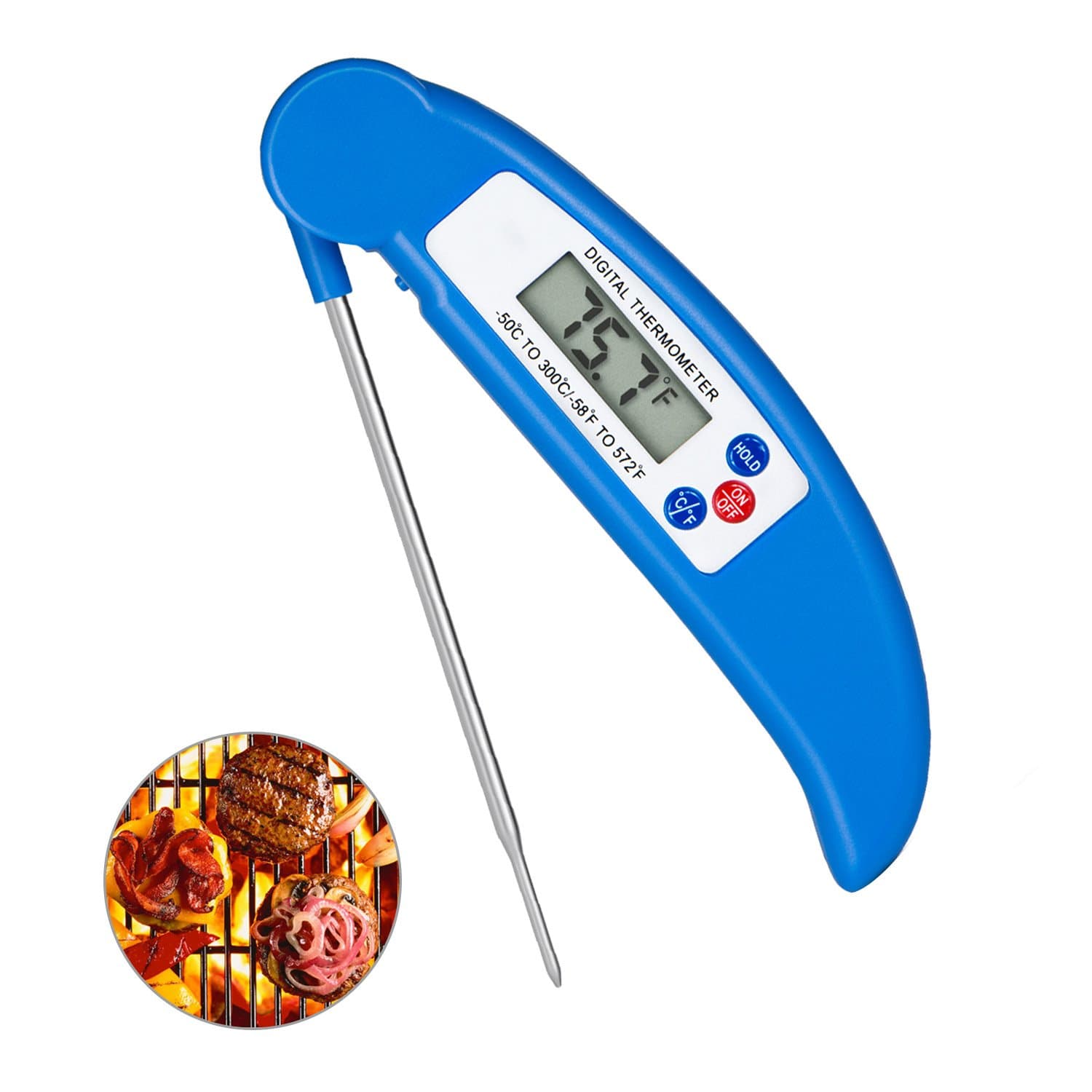 Digital Meat Thermometer Cooking Thermometer Instant Read with Food Safe Probe for Grill Kitchen bbq Smoker Oven Oil Milk by Lighting Mall (Blue)