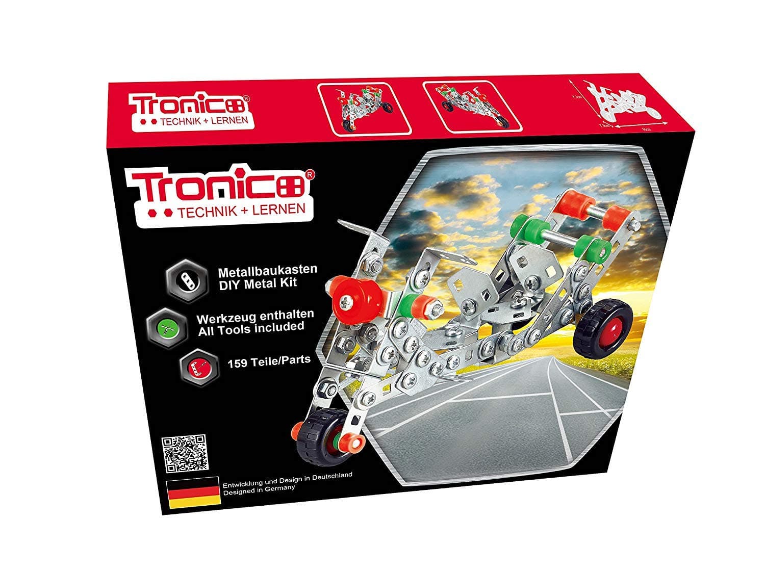 Metal Construction Model Kit, EXCAVATOR, 140 parts, Tronico© Germany, including tools, metal mechanical construction, kids metal kits, metal mechanics kits