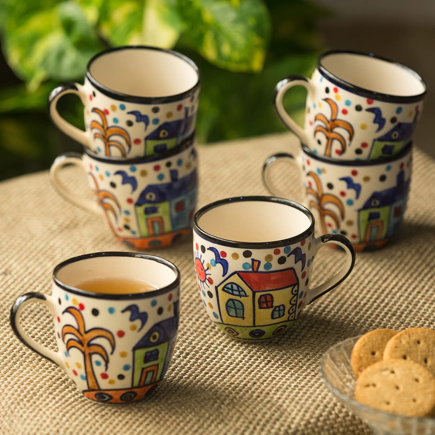 The Hut Morning Companions' Ceramic Tea Cups Set of 6 for Tea Cups Ceramic (180 ml, Dishwasher & Microwave Safe, Multicolor) |Coffee Cup Set Ceramic Cups Set of 6 Tea Cup Ceramic