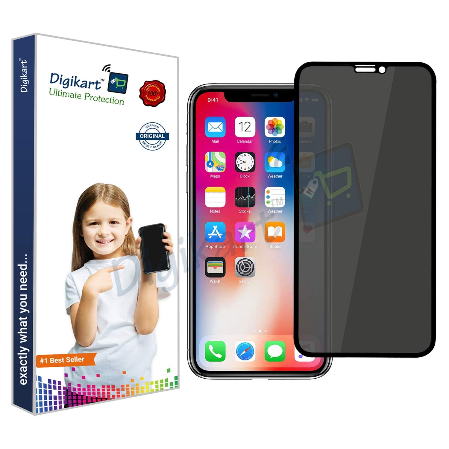 tc touch care mobile screen protector privacy tempered glass for i phone x/10/i phone xs/10s and 11 pro full screen coverage (except edges) black; tranparent