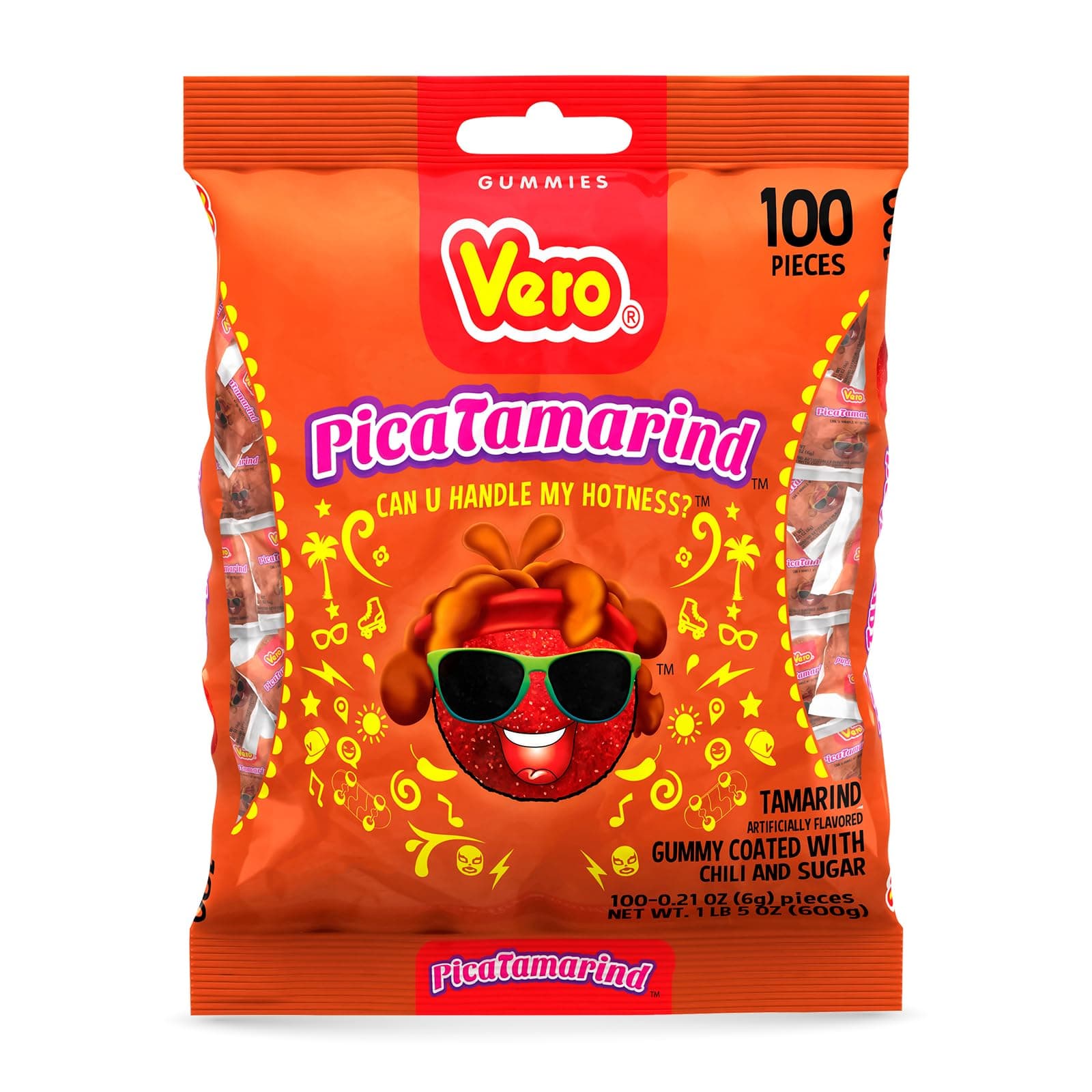 PicaTamarind - Tamarind Flavor Chewy Gummy Treats Coated With Chili Powder & Sugar 100 Pieces (5.15 Oz) - Mexican Candy - Individually Wrapped Gummies for Halloween, Piñatas, and More