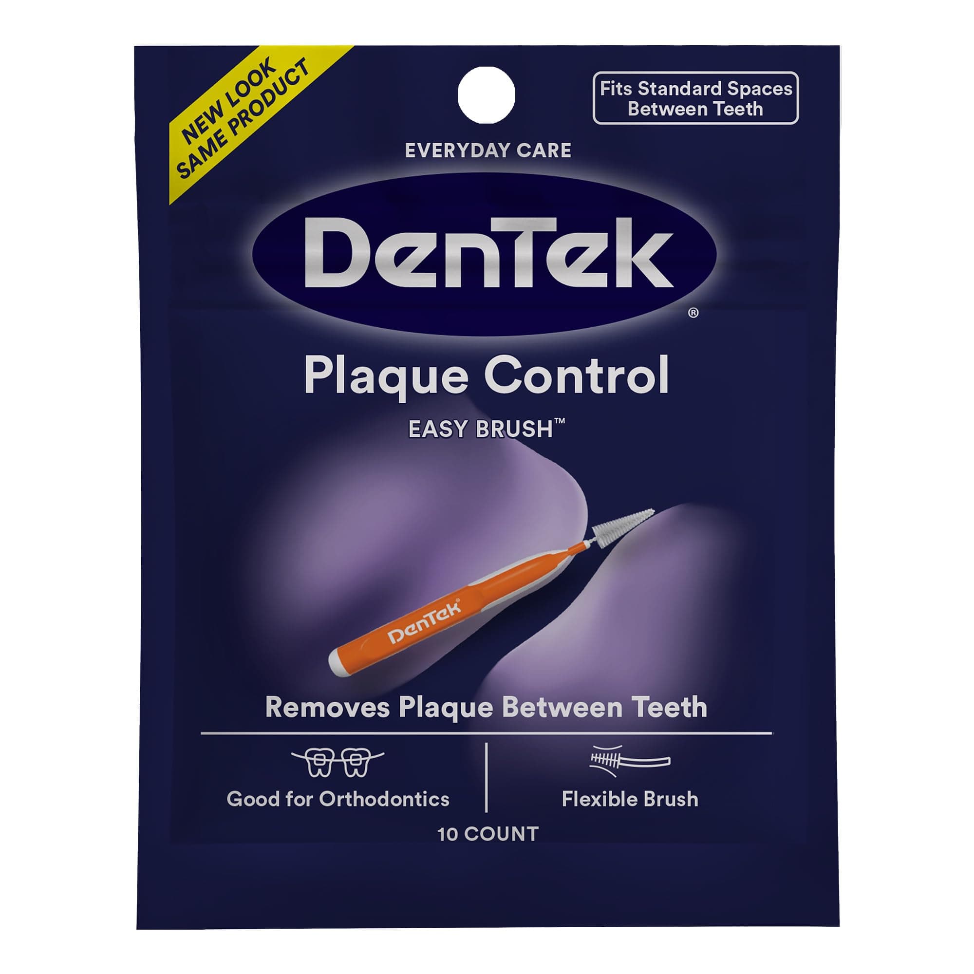 Interdental Brushes - Standard, Mint Flavor, 10 Count - Easy-Brush Interdental Plaque Remover with Fluoride - Cleans Tight Spaces Around Teeth, Braces & Other Dental Appliances