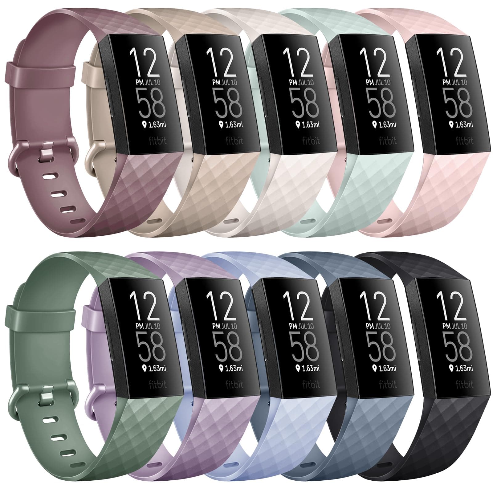 [10 Pack] Soft Silicone Wristbands Compatible with Fitbit Charge 4 Bands, Sports Replacement Straps for Fitbit Charge 4 / Fitbit Charge 3 / Charge 3 SE Women Men (Small, 10 Pack D)