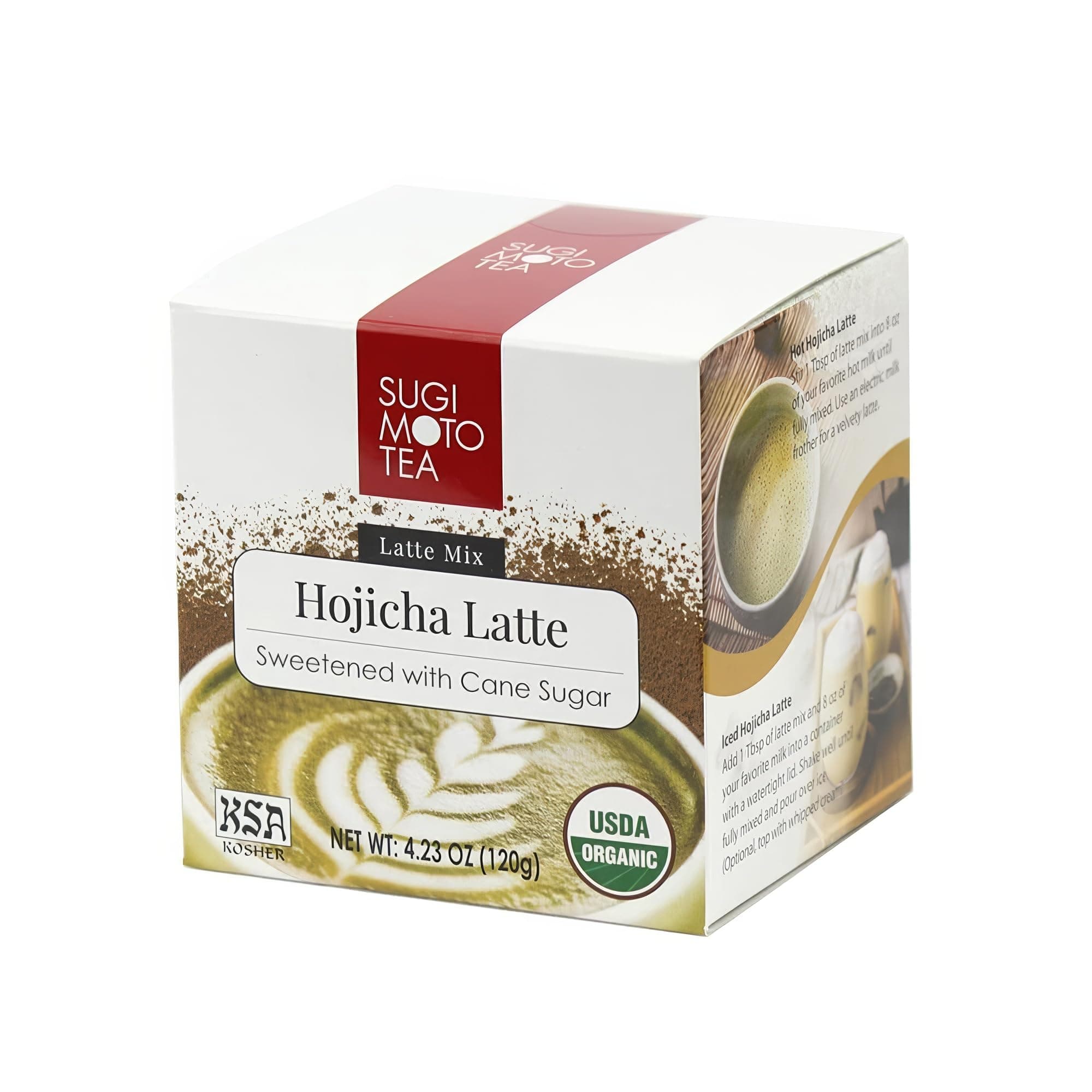 SUGIMOTO TEA Japanese Organic Hojicha Latte Blend Mix 4.23 oz (120 g) Sweetened Green Tea Hojicha Latte Powder
