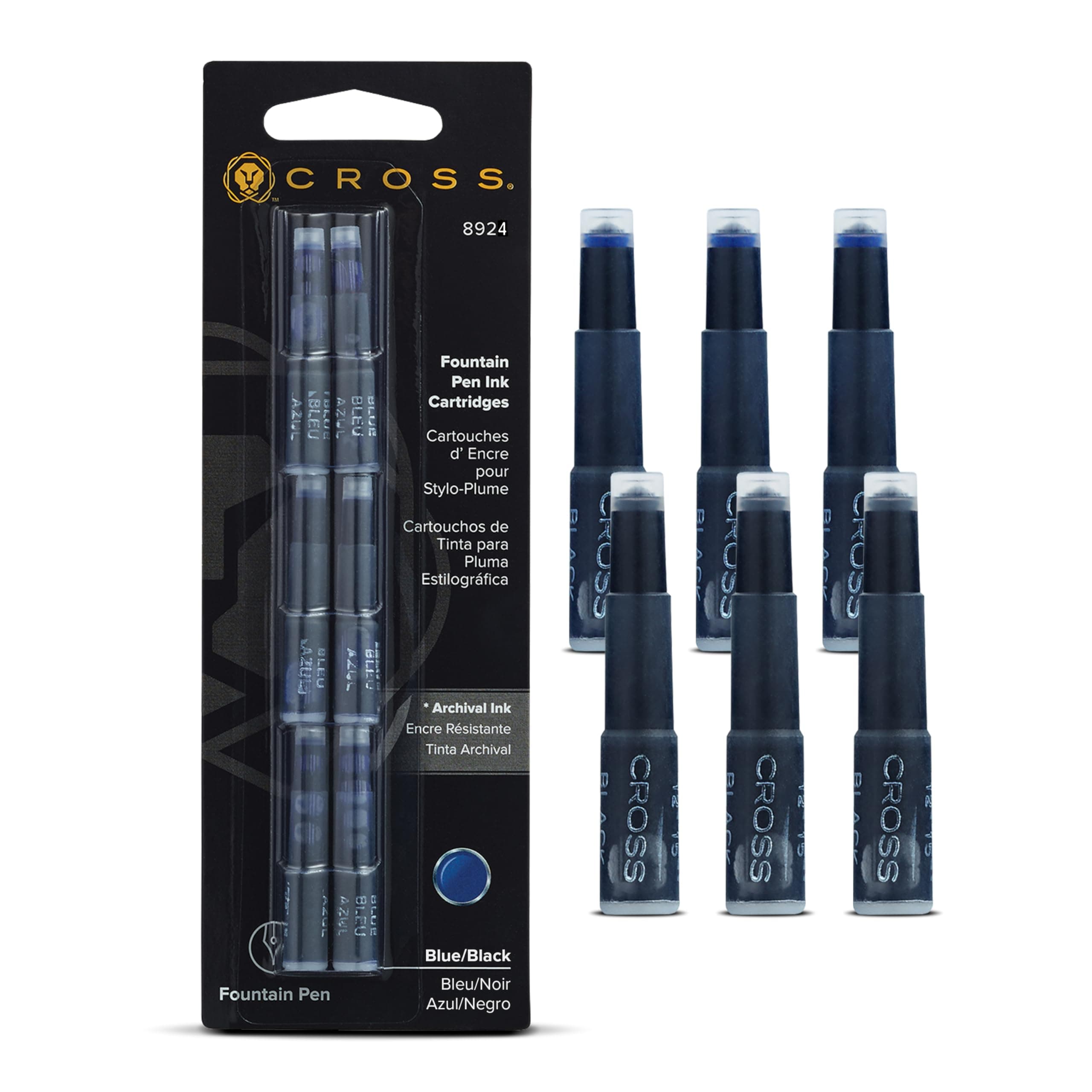 Cross Fountain Pen Cartridge Ink Refills - Pack of 6, Blue/Black