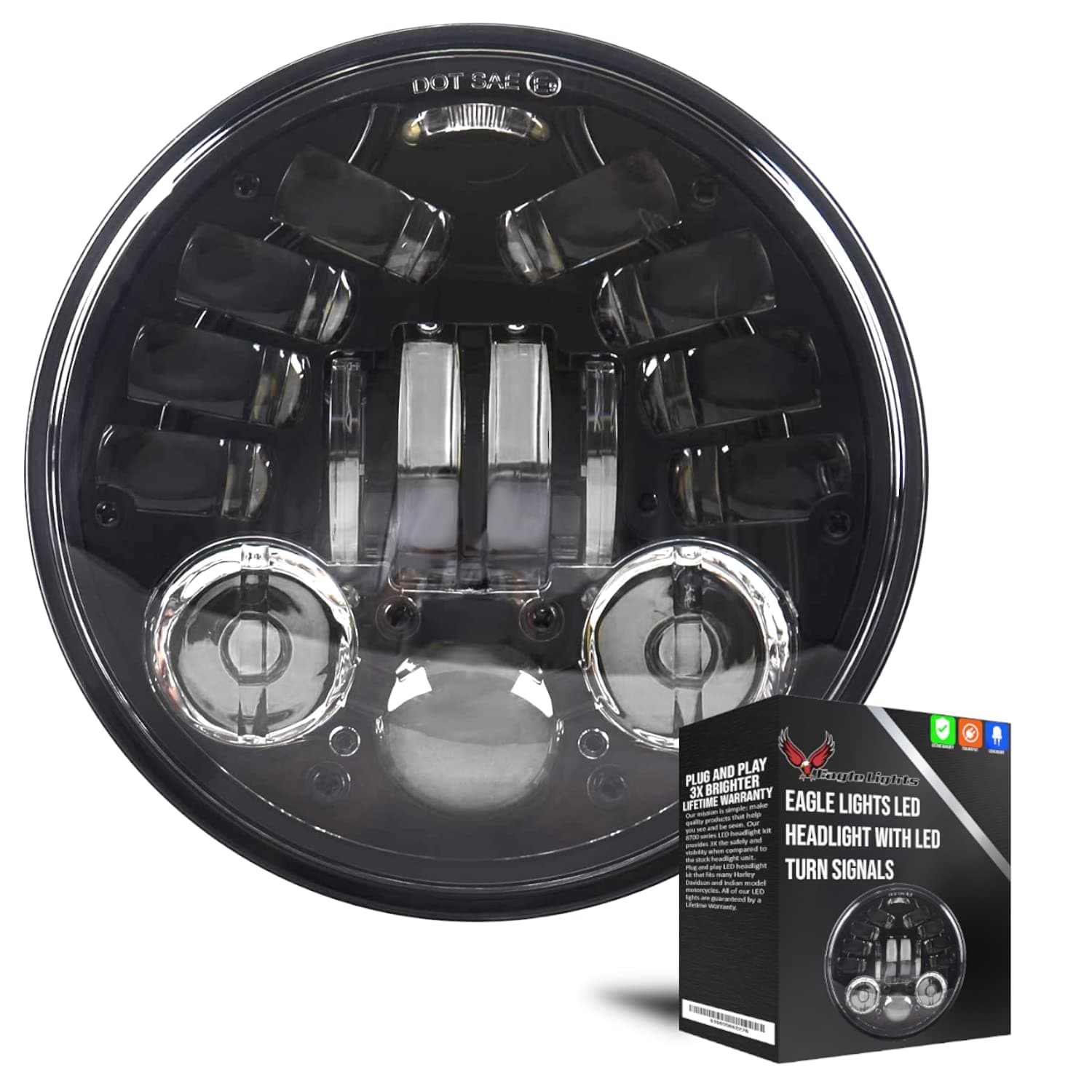 5.75 inch 8900AH-B Headlight with Integrated Turn Signals for Harley Davidson