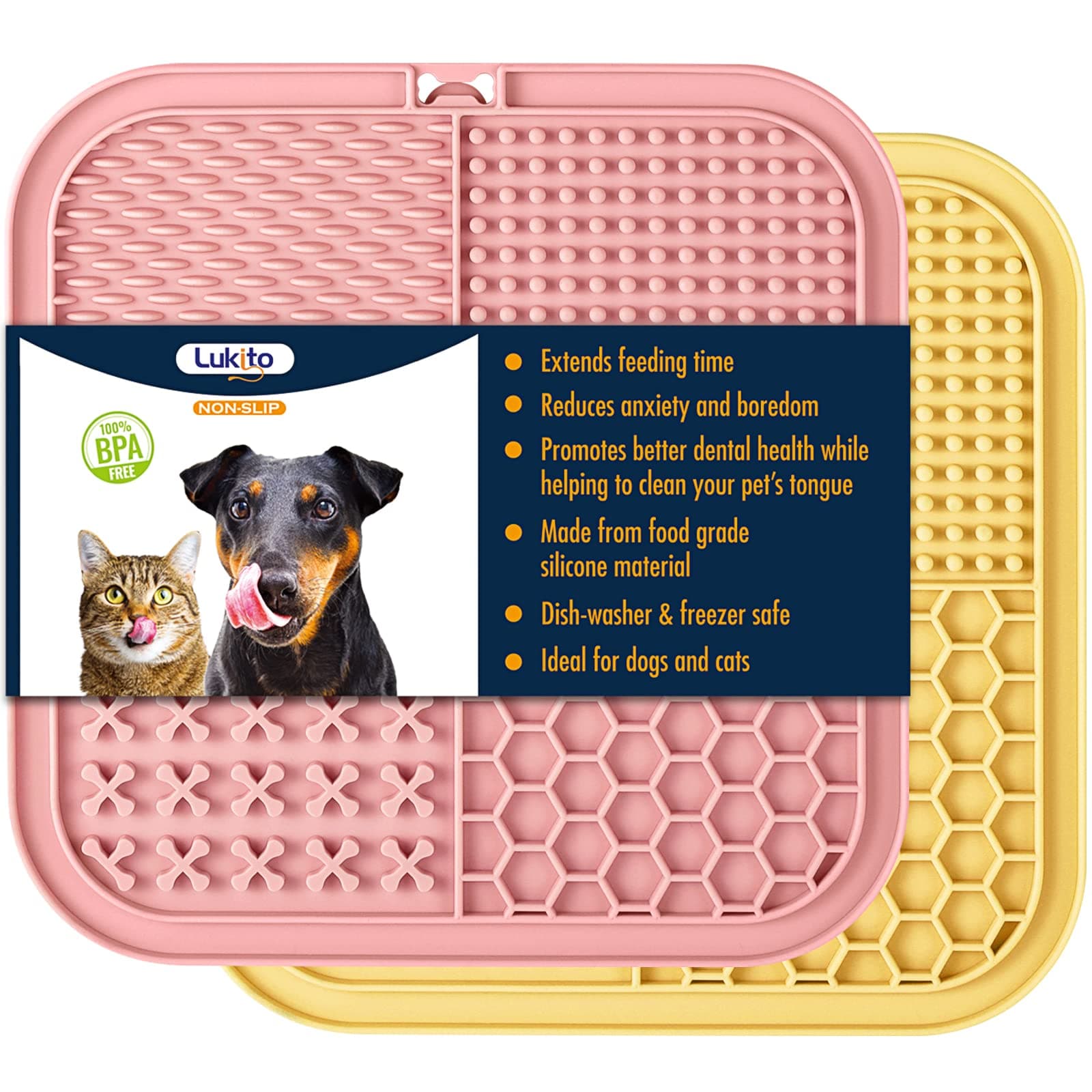 LUKITOLick Mat for Dogs & Cats 2 Pack with Suction Cups, Dog Lick Mat for Anxiety Relief, Dog Toys to Keep Them Busy, Peanut Butter Lick Pads for Boredom Reducer, Perfect for Bathing Grooming