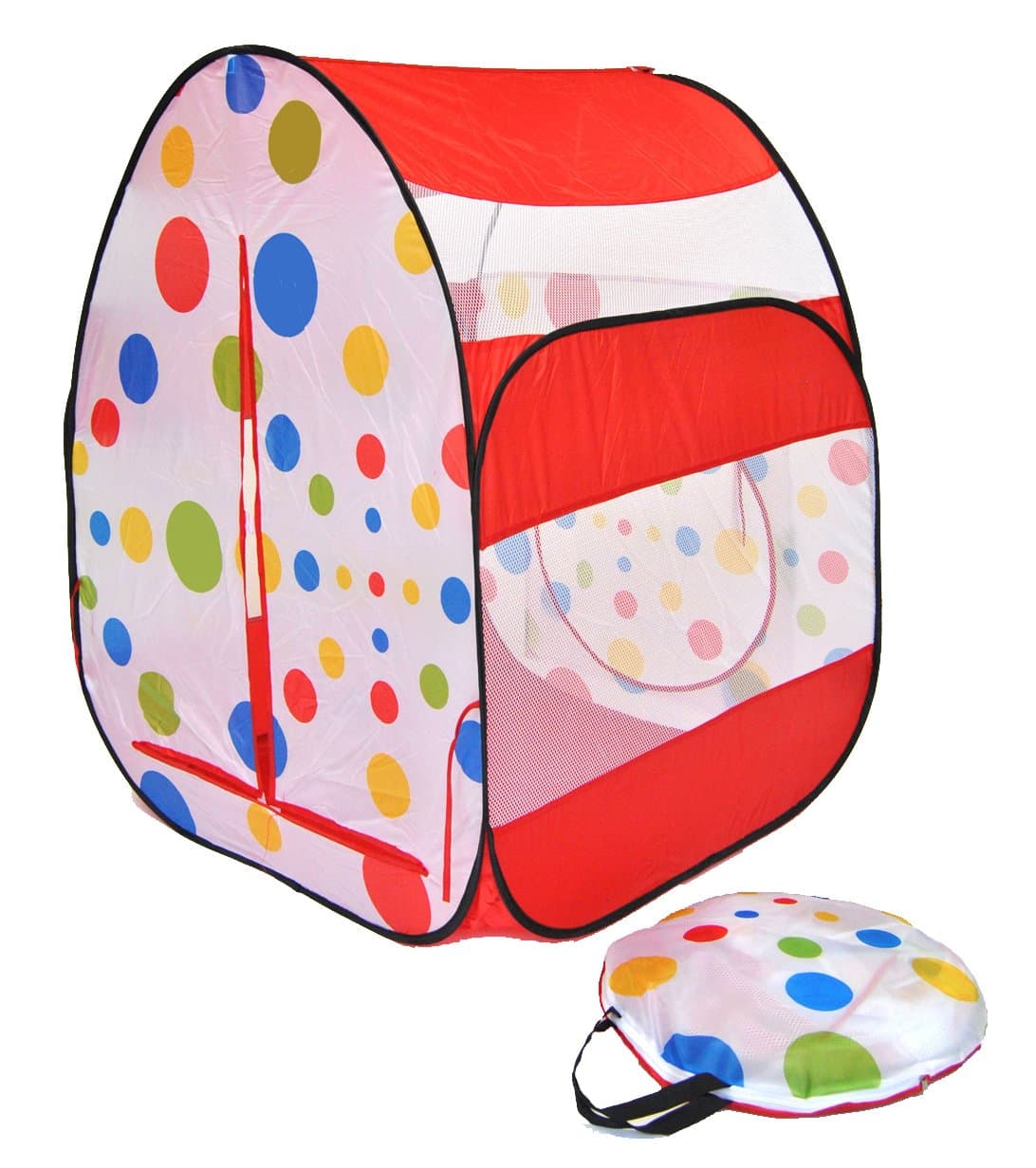 Cute Red Polka Dot Twist Play Ball Tent House for Kids w/ Safety Meshing for Child Visibility & Tote Play Tent