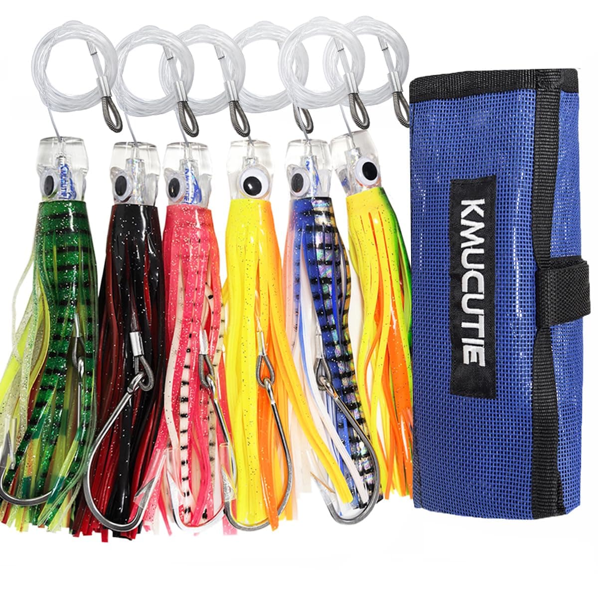 Kmucutie Set of 6 pcs 9 inch / 7 inch / 6.5 inch trolling Lure Marlin Tuna Dolphin Shark Big Game deep sea Fishing Lures Included Mesh Bag