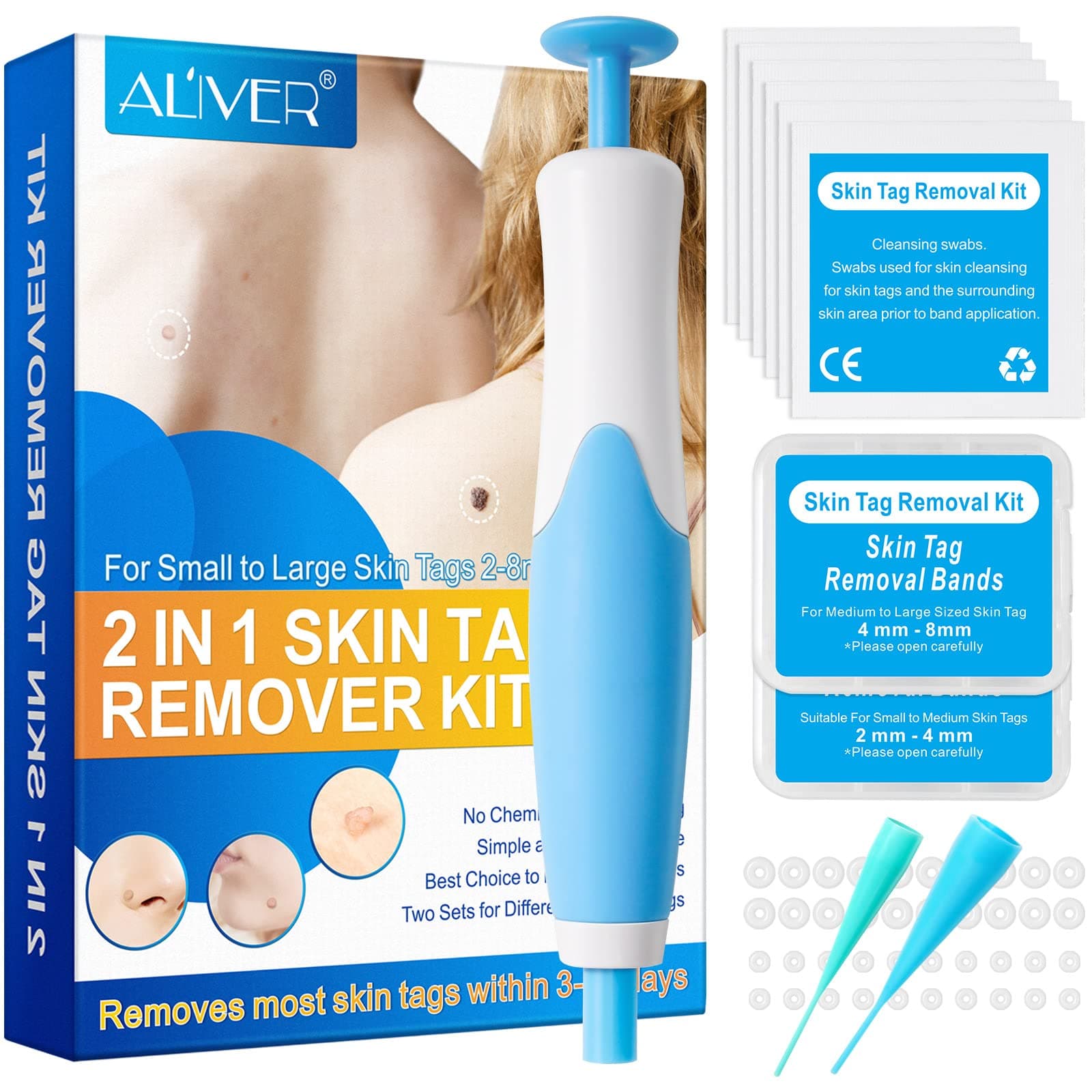 2 in 1 Skin Tag Remover,Tags Fall Off Remover Pen-Safe and Easy Remove Small to Large (2mm-8mm) Sized Skin Tags-Tags Fall Off Remover Kit at Home, Blue a