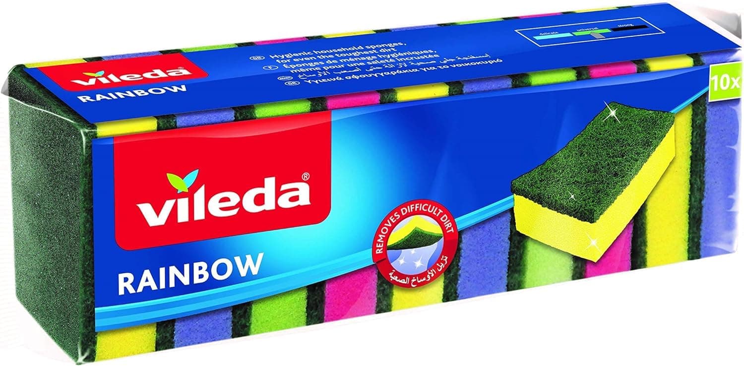 Vileda Rainbow, Kitchen Sponge 1 pack of 10 sponges, 1 unit – Made in Italy [italian import]