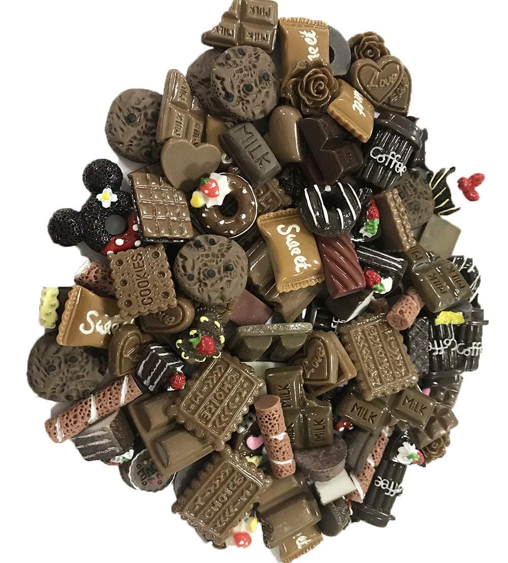 100 Pieces Chocolate Slime Beads Cute Chocolate Charms Resin Ornaments Accessories for Homemade Slime DIY Phone Case & Hair Clips (100 Pieces)