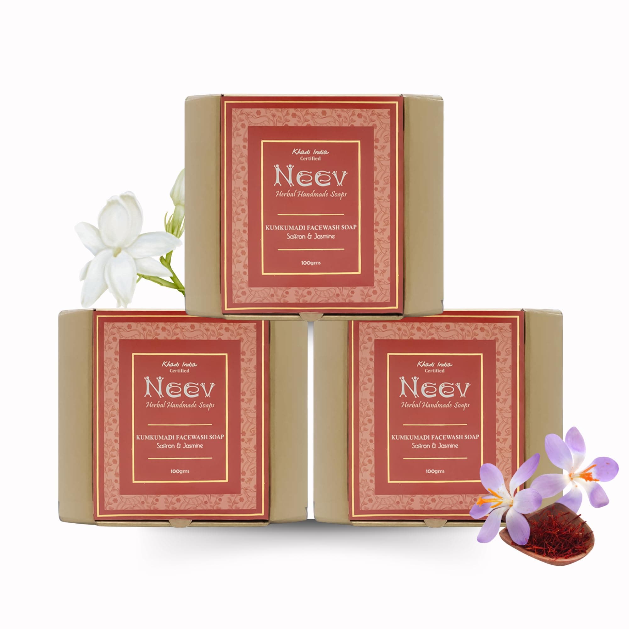 Neev Kumkumadi Soap Set – 3 × 100 g, 100% Organic, Zero Chemicals, Glow & Nourishment