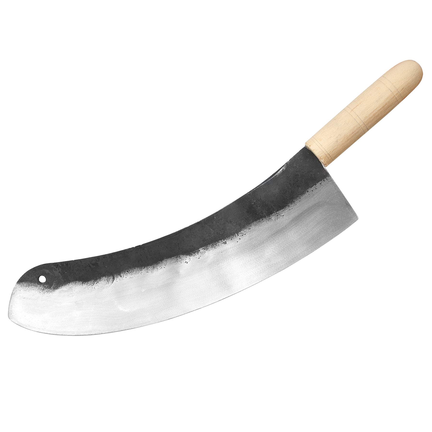 Carbon Steel (15.7 in/40 cm) Mincing Knife Handmade Forged Gourmet Professional Chef er Chopping Handled Curved Kebab Meat Mezzaluna Herb Big Blade Kitchen Cleaver