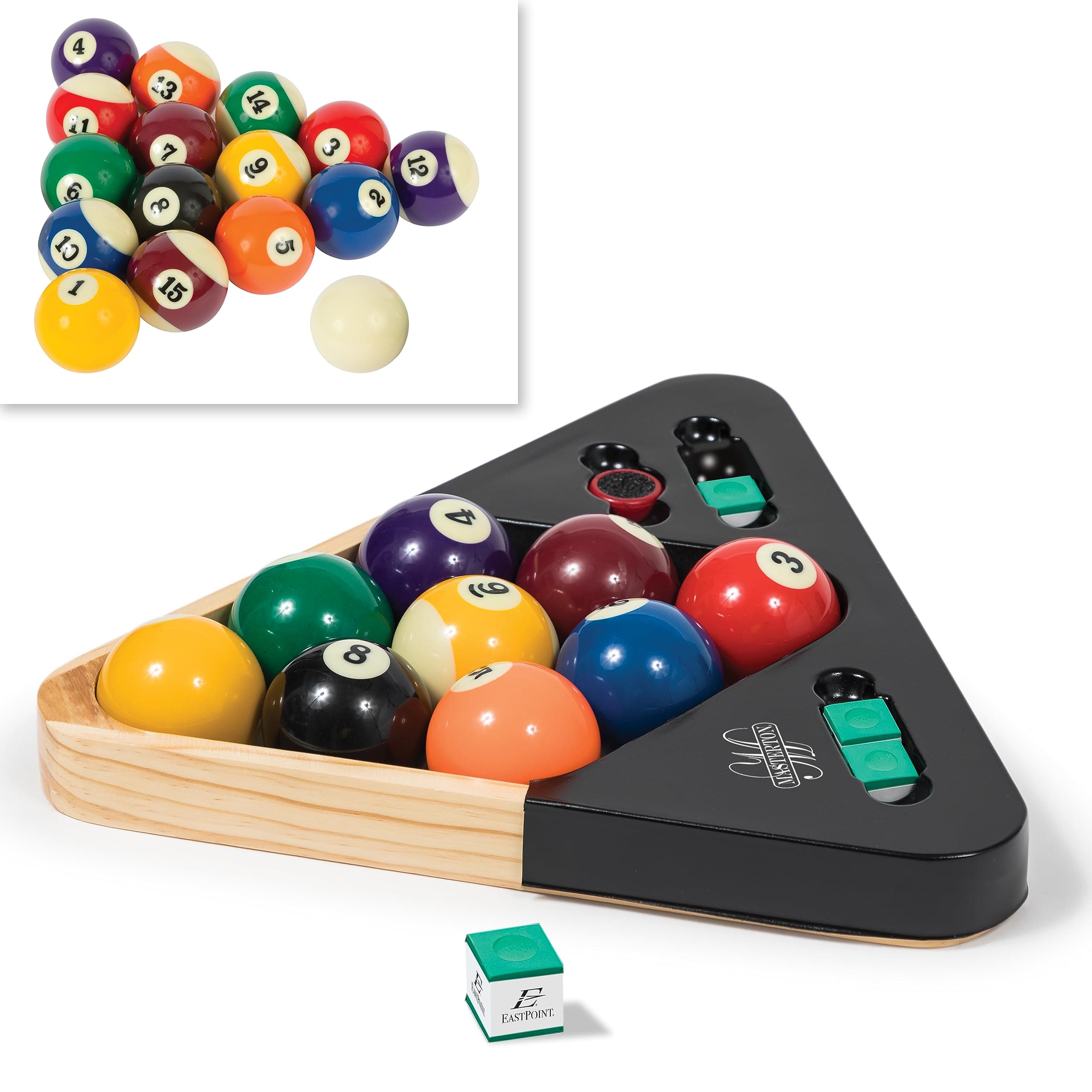 EastPoint Billiard Ball Set - 16-Piece Resin, Multi-Color - Regulation Resin Billiard Balls for Consistent Play - Complete Pool Table Accessories Kit - Enhance Home Pool Set for Game Nights