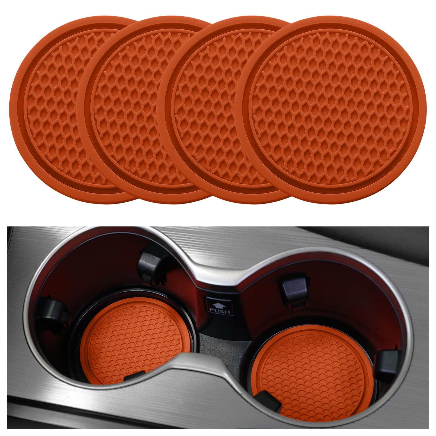 SINGARO Car Cup Coaster, 4PCS Universal Non-Slip Cup Holders Embedded in Ornaments Coaster, Car Interior Accessories, Orange