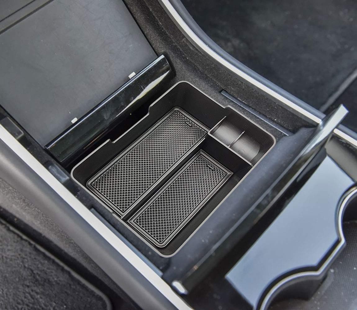 Autou Car Center Console Organizer Glass Holder Tray for Tesla Model 3 Accessories