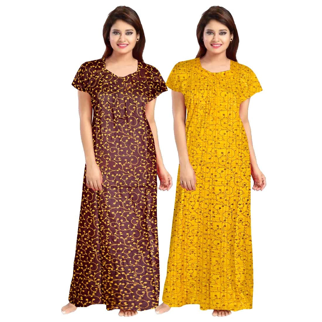 Women's Cotton Embellished Maxi Nightgown (ComboNT_7831_Multicolour_Free Size)