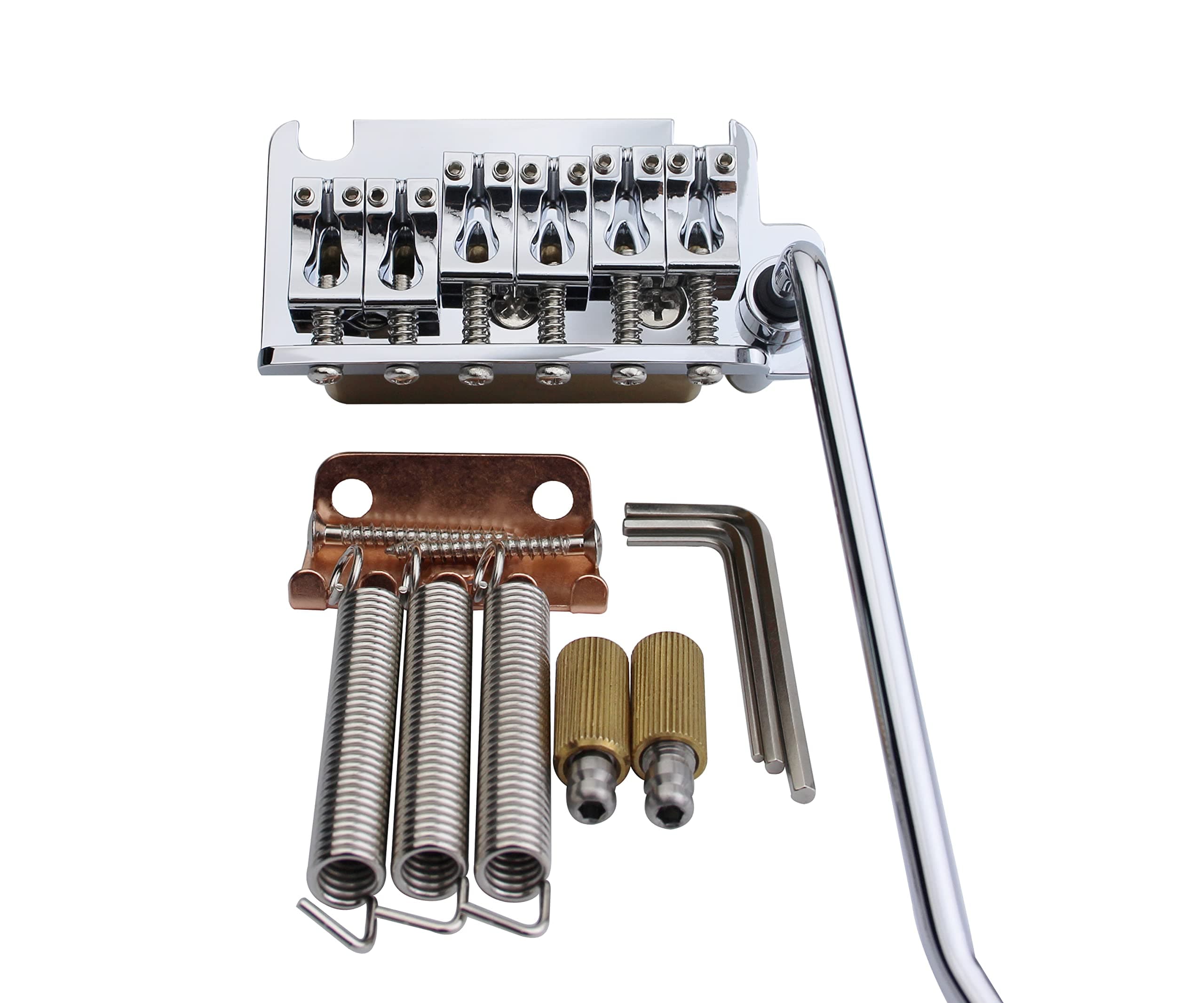 Non-locking 2 Point Guitar Tremolo Bridge with Tremolo System Saddle and Full Size Brass Block CNC Machine Replacement Part (Chrome, GG510)