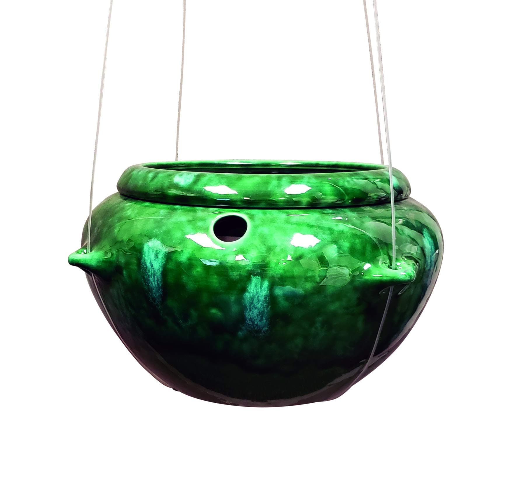 Green Hanging Ridge Shaped Self Watering Planter, 6" Diameter Opening