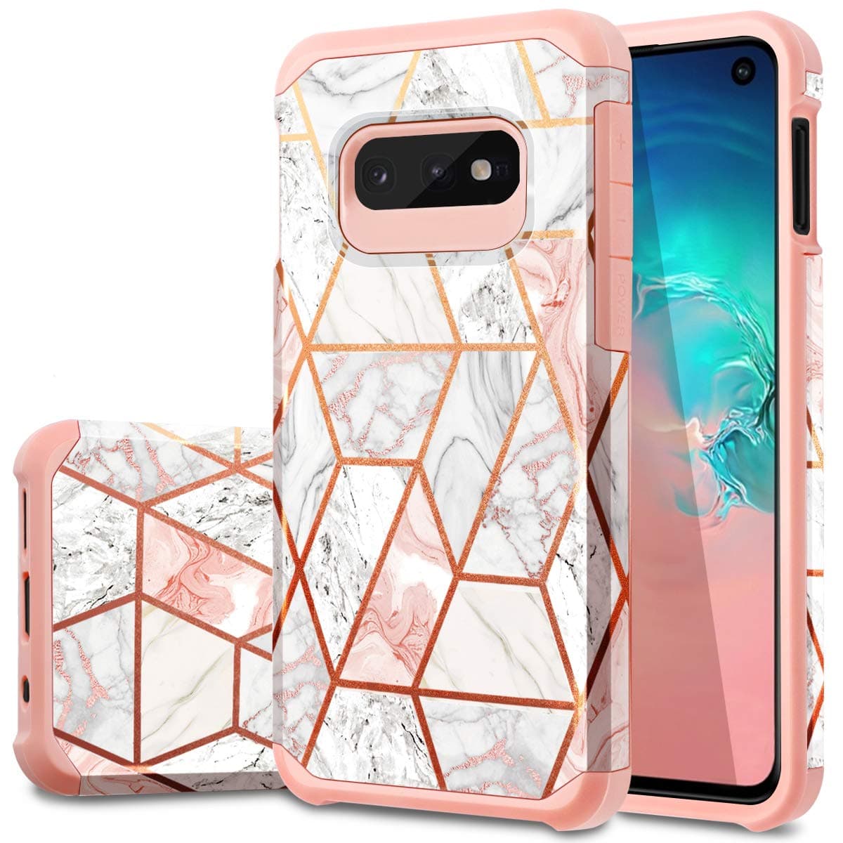 Samsung S10E Case,S10e Case,Fingic Samsung Galaxy S10e Case Marble Slim Fit Hard PC Soft Silicone Shockproof Anti-Scratch TPU Bumper Dual Layer Hybrid Protective Cover for Galaxy S10e Case,Rose Gold