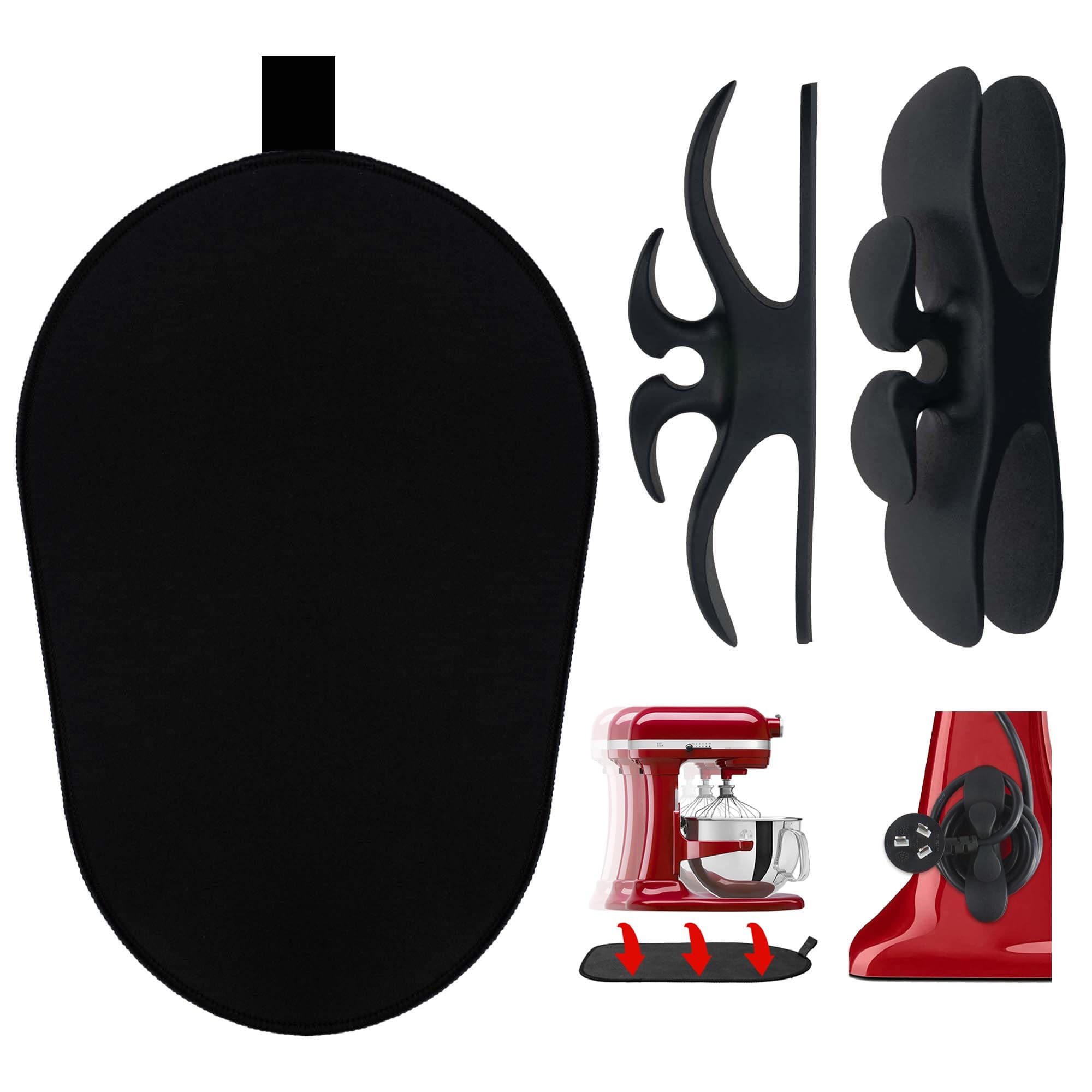 Sliding Mat for Kitchenaid Mixer with 2 Black Kitchen Accessories, Mover Slider Mat Pad for 5-8 Qt Bowl-Lift Stand Mixer, Kitchen Appliance Slider Mat Compatible with Professional 600 Stand Mixer