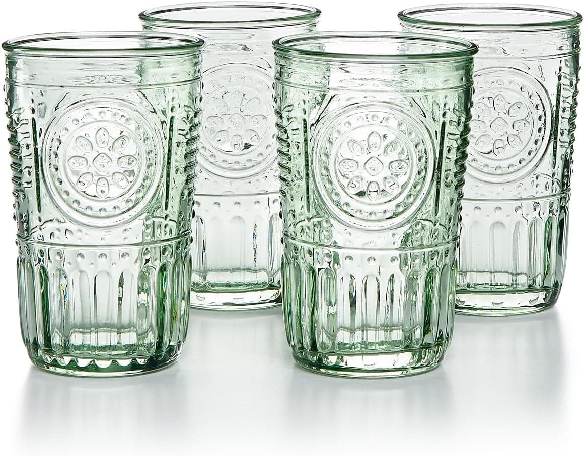 Romantic Set Of 4 Tumbler Glasses, 11.5 Oz. Colored Crystal Glass, Pastel Green, Made In Italy.