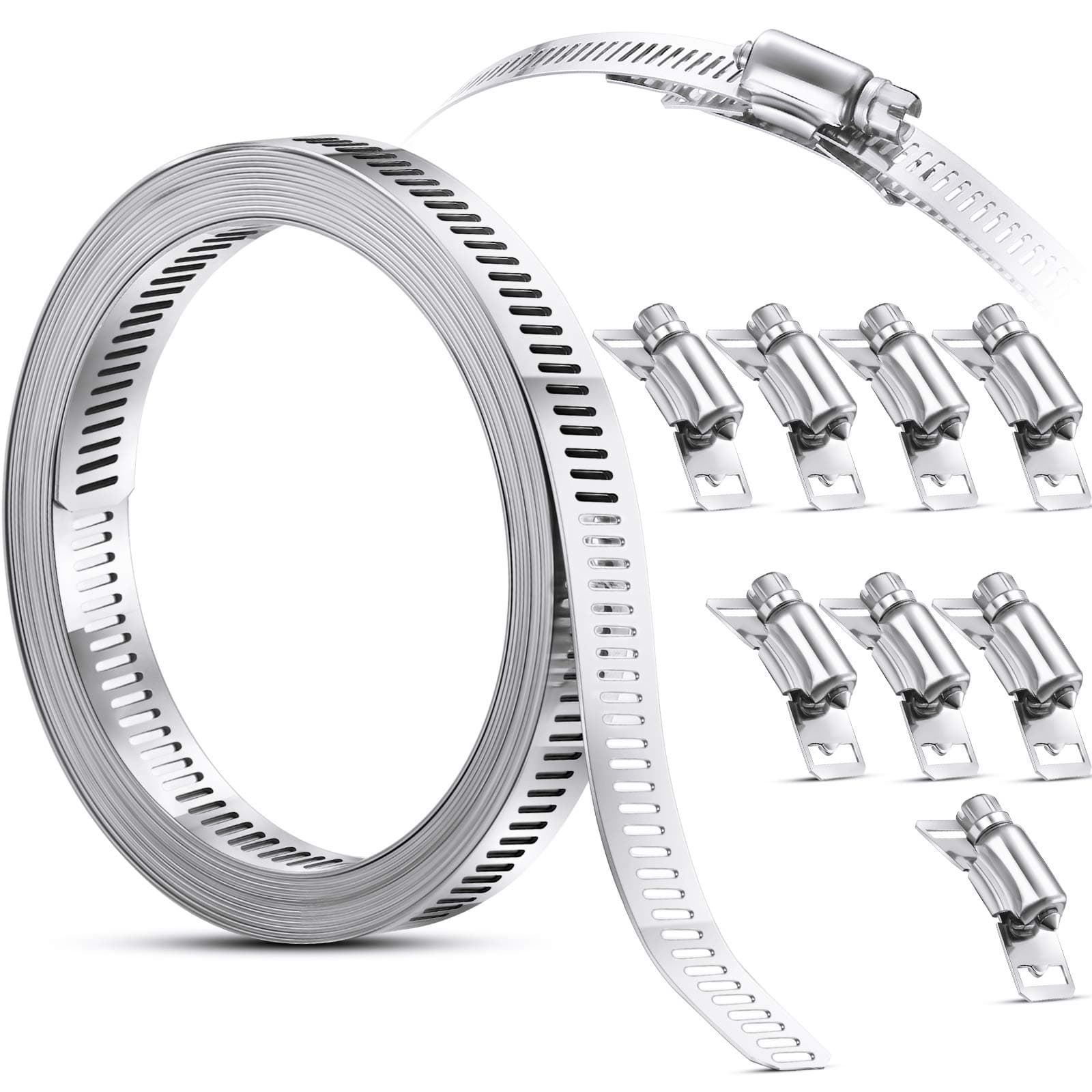Ripeng 9 Pcs 11.5 Feet Stainless Steel Large Hose Clamps, Worm Drive, Adjustable for Intercooler, Pipe, Plumbing, Tube and Fuel Line