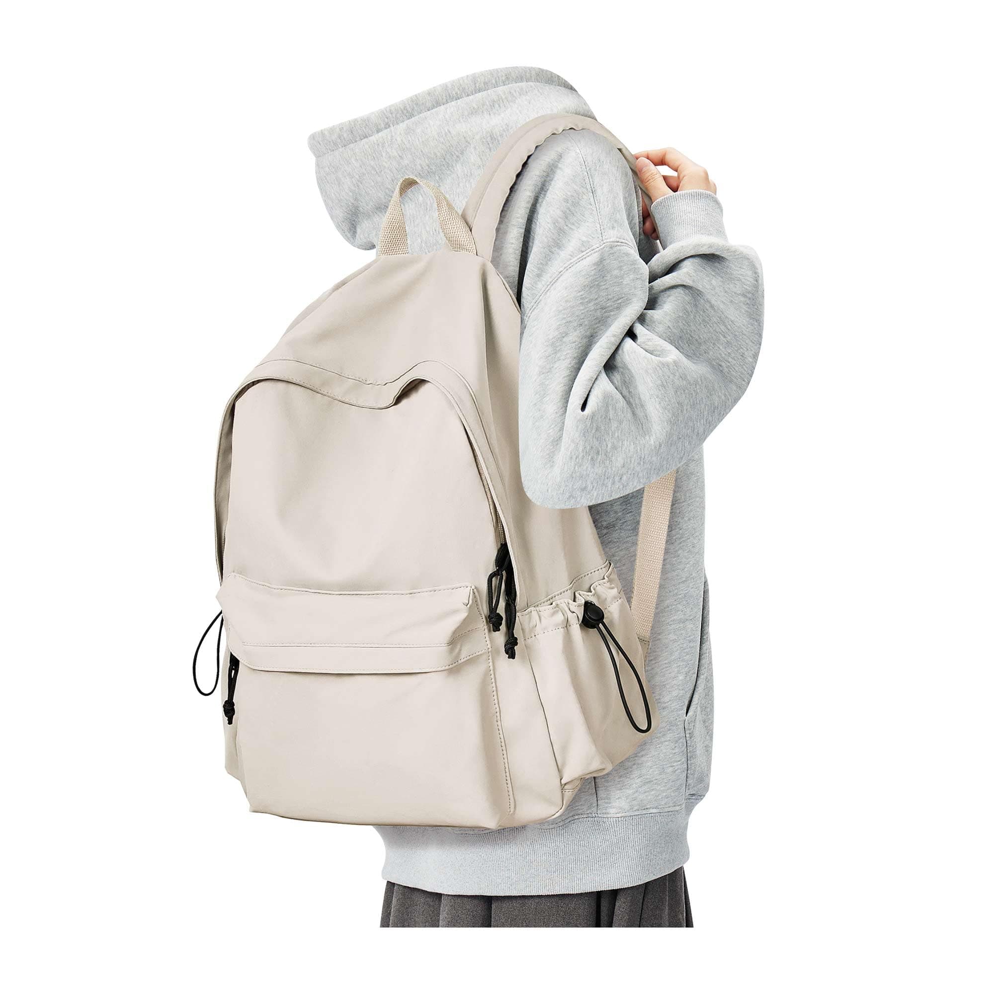 BJLFS White School Backpack for Girls Women, Waterproof High School Book Bag Cute Backpack for Men Teens Boys, Lightweight Mini Classic Basic College Backpack Middle School Back Pack Daypack