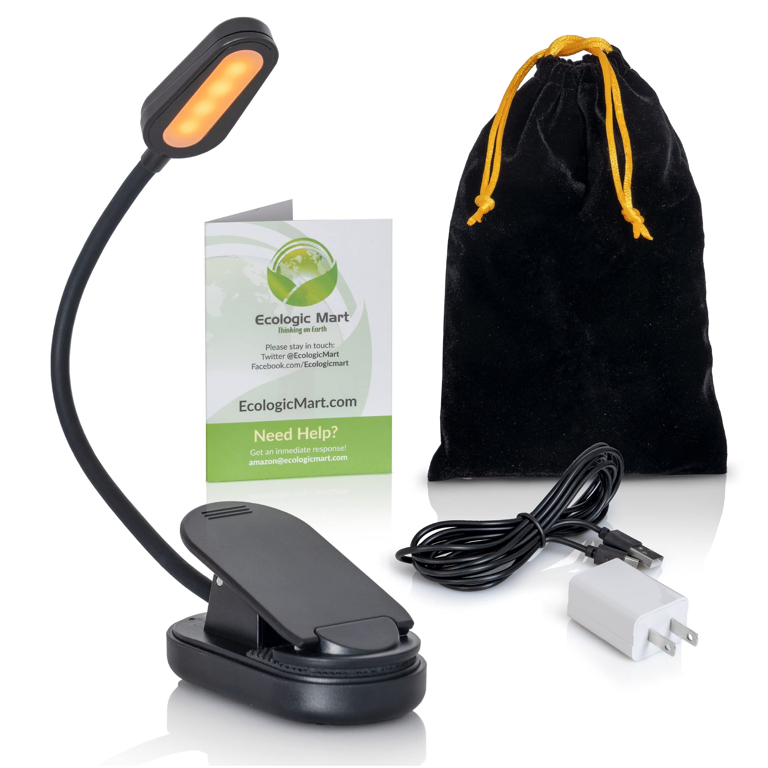 Book Light Gift Set - 1600K Soft Strain-Free Reading Light - All in One Rechargeable Kit: Bag, UL Charger, Extra Long Cable, Durable Battery Charge - Blue Light Blocking Booklight