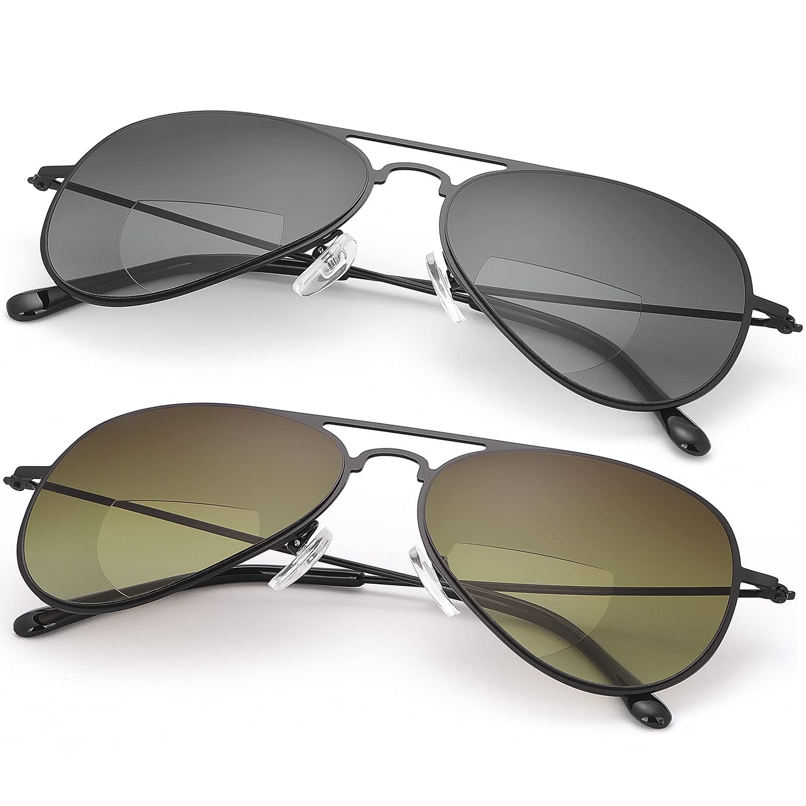 2 Pairs Bifocal Reading Glasses UV400 Protection Sunglasses Blue Light Blocking Sun Readers Shades for Men and Women