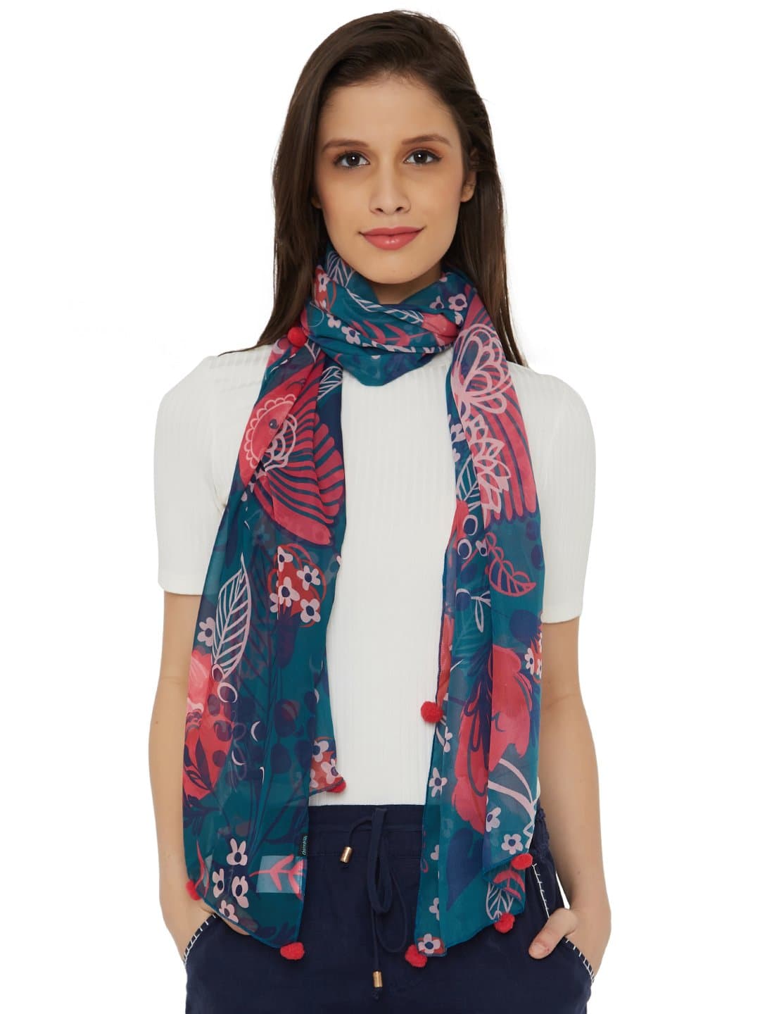 Chumbak Floral Owl Rectangular Scarf
