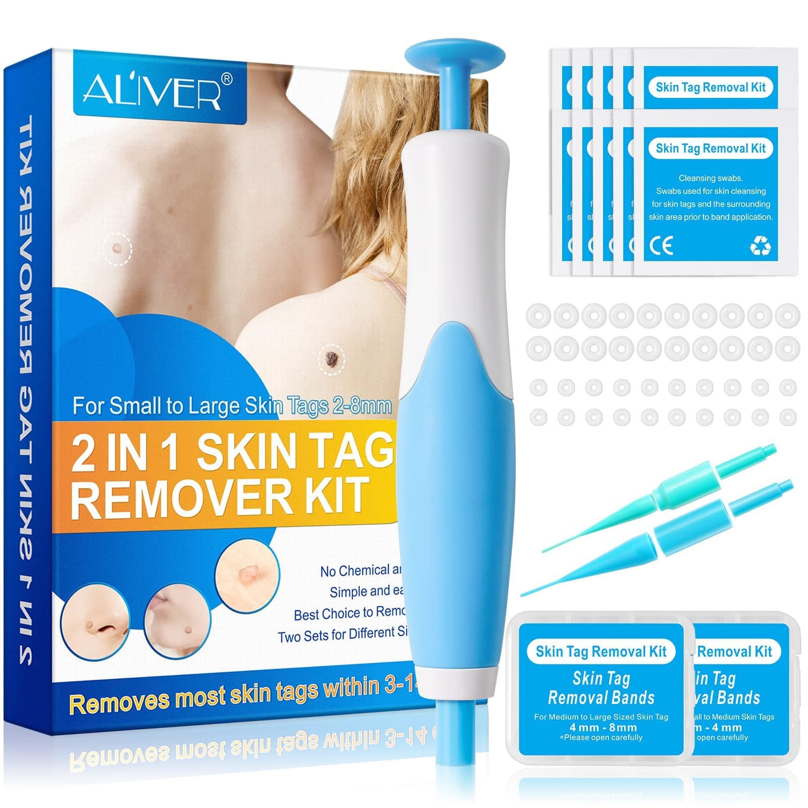 Auto 2 in 1 Skin Tag Removal Kit, Premium Skin Tag Remover for Small to Large (2mm-8mm) Size Skin Tags, Remove Skin Tags in 3-12 Days, Easy to Use, User-Friendly, Safe and Painless