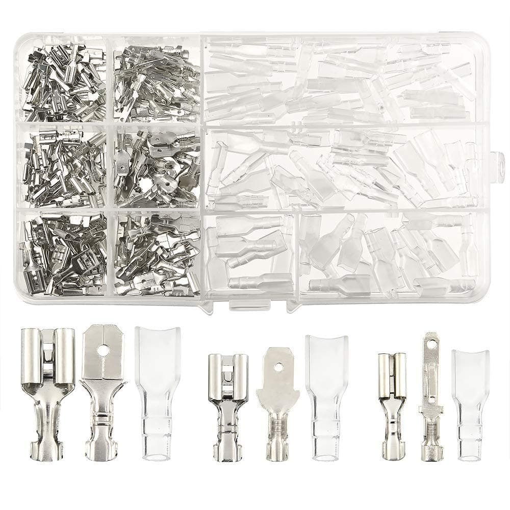 270 PCS Electrical Wire Connector Male Female Spade Connectors Wire Crimp Terminal Block with Insulating Sleeve Kit 2.8mm 4.8mm 6.3mm