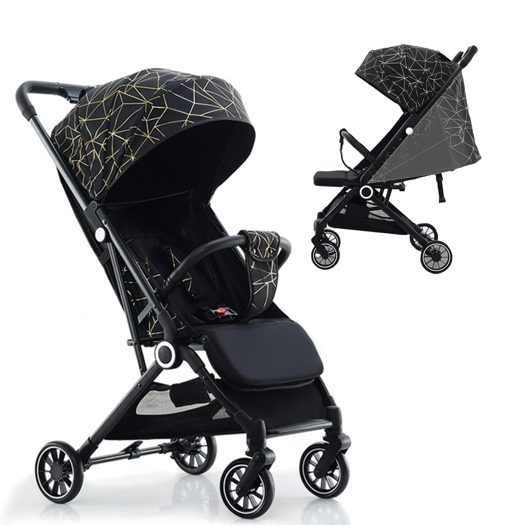 MONOCUSβ’ Baby Stroller Lightweight Cabin Pram & Infant Carrier Push Chair - Foldable All-Terrain Stroller With Convertible Double Seats, Car Seat Compatibility, and Convenient Stroller Bag, Black