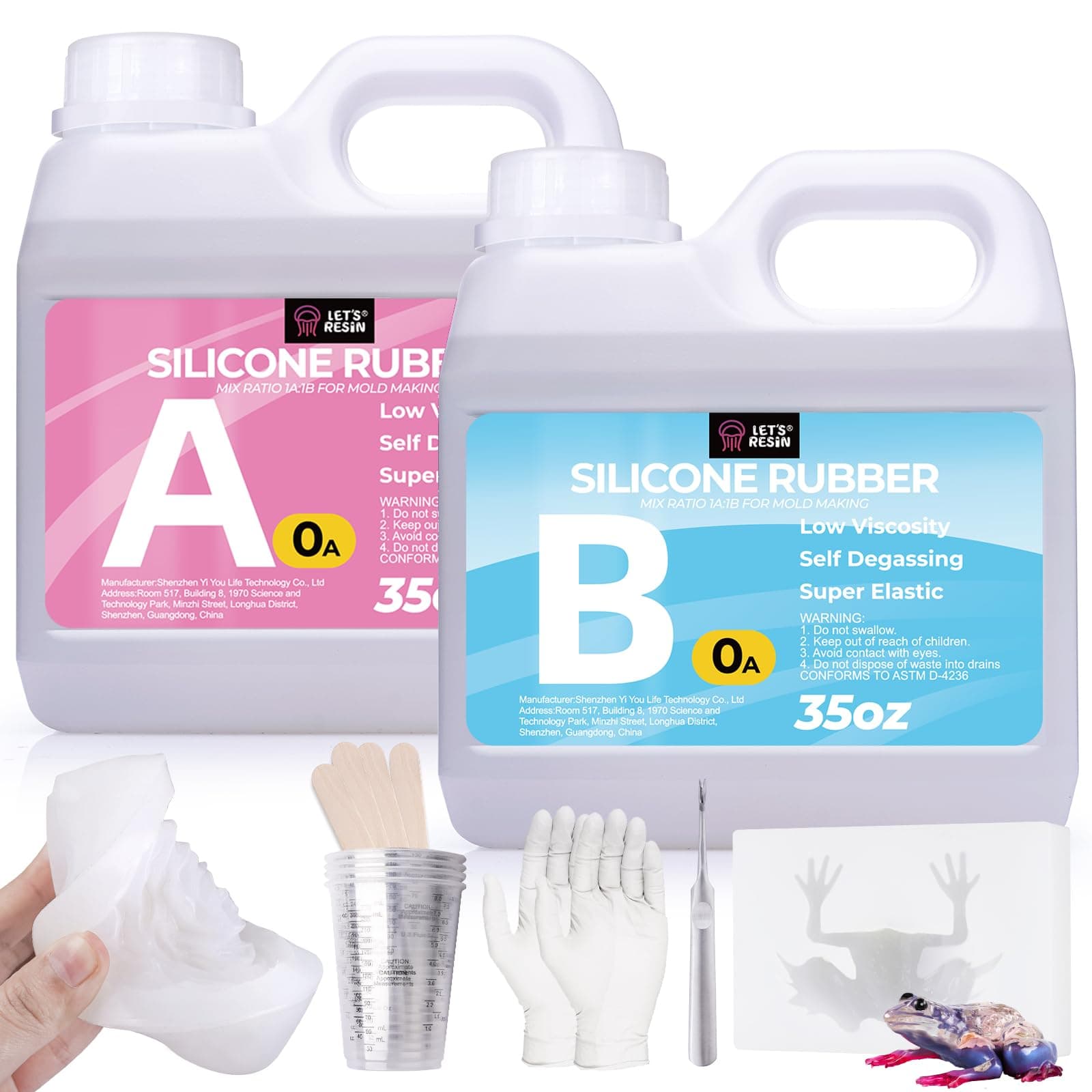 LET'S RESIN Silicone Mold Making Kit 0A, Extra Soft & Elastic Molding Silicone 70.5oz, Liquid Silicone for Mold Making Platinum Cure, Ideal for 3D Silicone Molds, Candle Molds, Soap Molds, Resin Molds