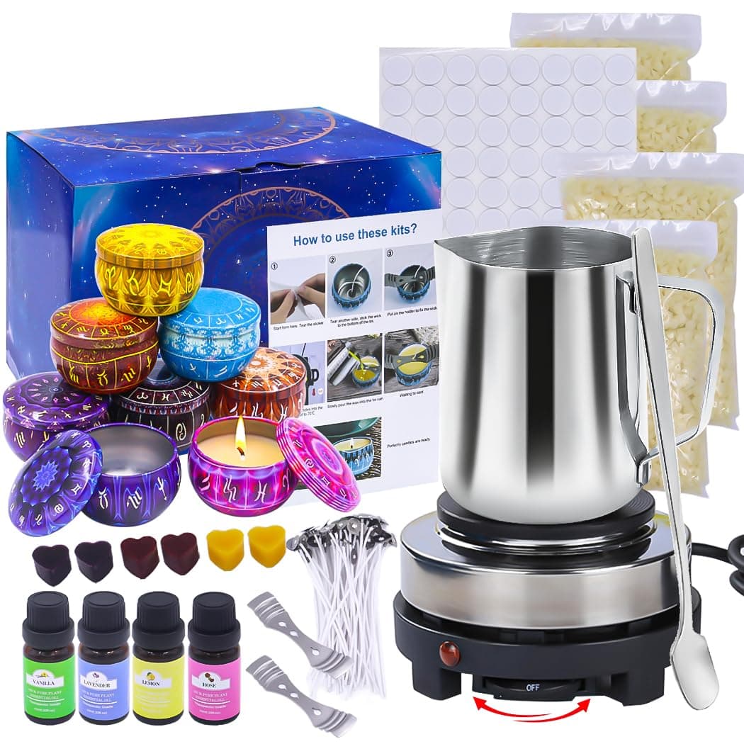 KONIGEEHRE [Upgraded Version] Candle Making Kit DIY Candle Starter Making Supplies with Melter for Adults Kids Complete with Wax Melter, Soy Wax, Wicks and More