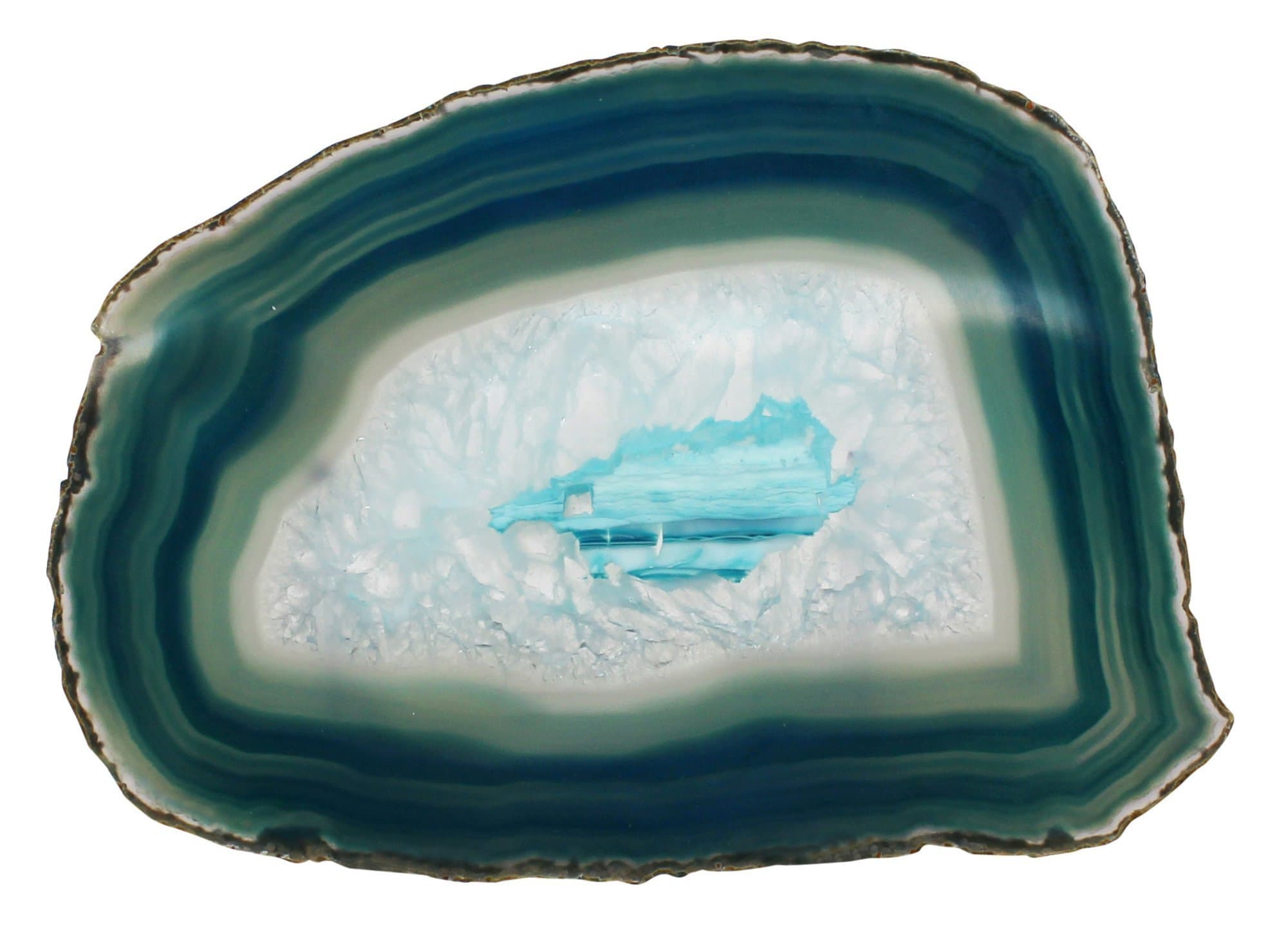 Blue Water Crystals Large Teal Blue Agate Slab 4-5 INCH Geode Slice with Stand Crystal Mineral Gemstone Rock Gem, stone