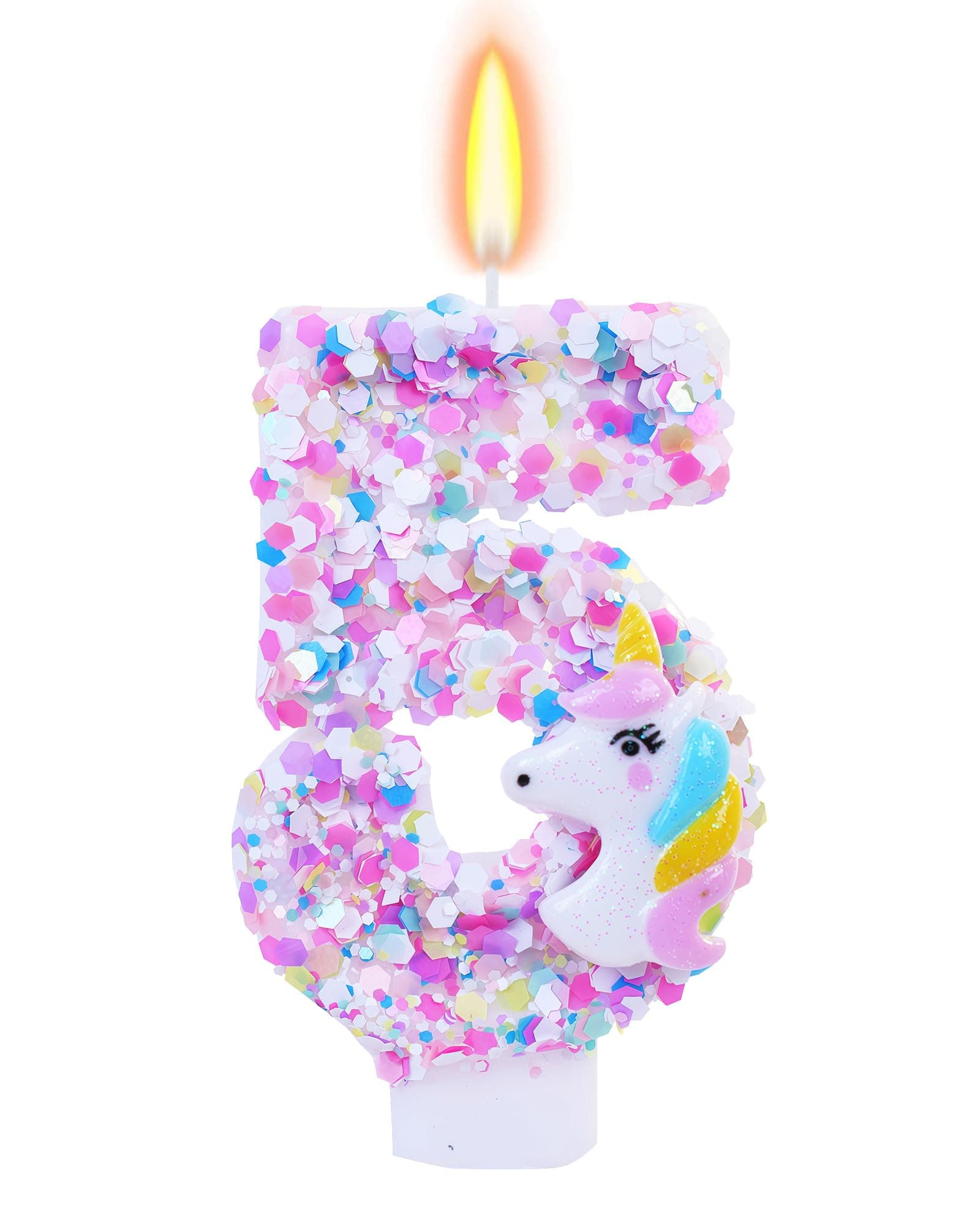 - Unicorn Themed Birthday Candles,Number 5 Cartoon Birthday Party Supplies,Birthday Decorations for Gir,2.87 inch Cake Topper Decorations (Unicorn Themed, Number 5)